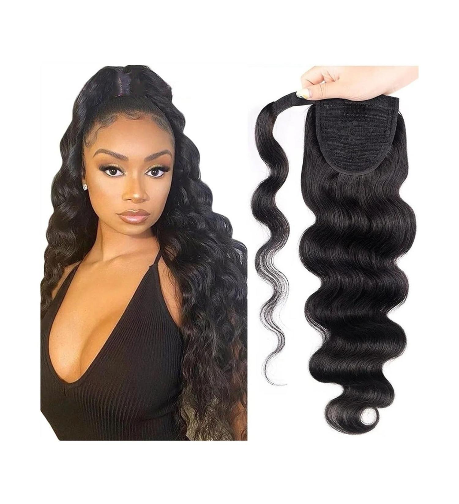 Braided Ponytail 10-24 Inch Human Hair Ponytail Hair Extension Clip in Remy Hair Ponytail for Black Woman Wrap Around Long Wavy Curly Ponytail Hairpieces Pony Tails Extensions Human Hair (Size : 16in 16inch 100g - Buy Online on GoSupps.com
