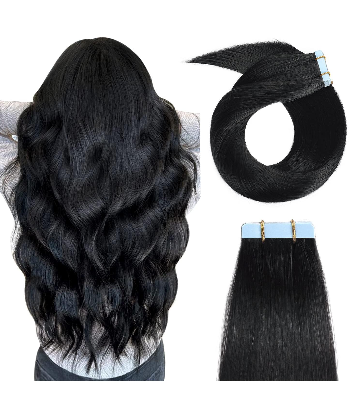 YILITE Tape in Human Hair Extensions 22 20pcs 50g - Silky Straight Jet Black Tape in Hair Extensions - Buy Online on GoSupps.com