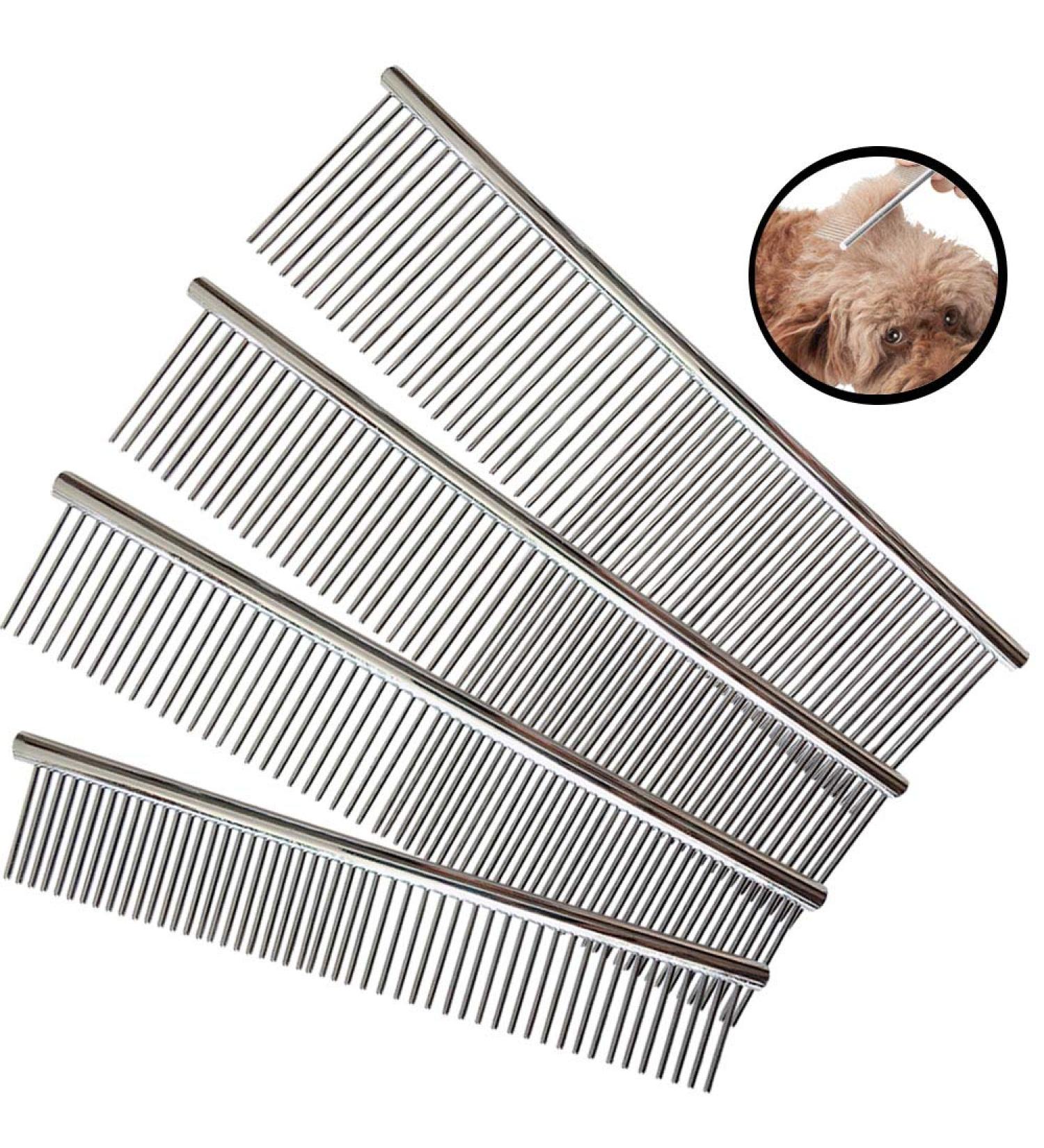 Kingrun Stainless Steel Pet Comb 4 Pack Pet Grooming Steel Comb with Rounded Teeth Metal Comb For Dogs Cats and Other Pets with Tangled Short/Long Hair (16 x 2.5cm 19 x 3cm 19 x 4cm 19 x 5cm) - Buy Online on GoSupps.com