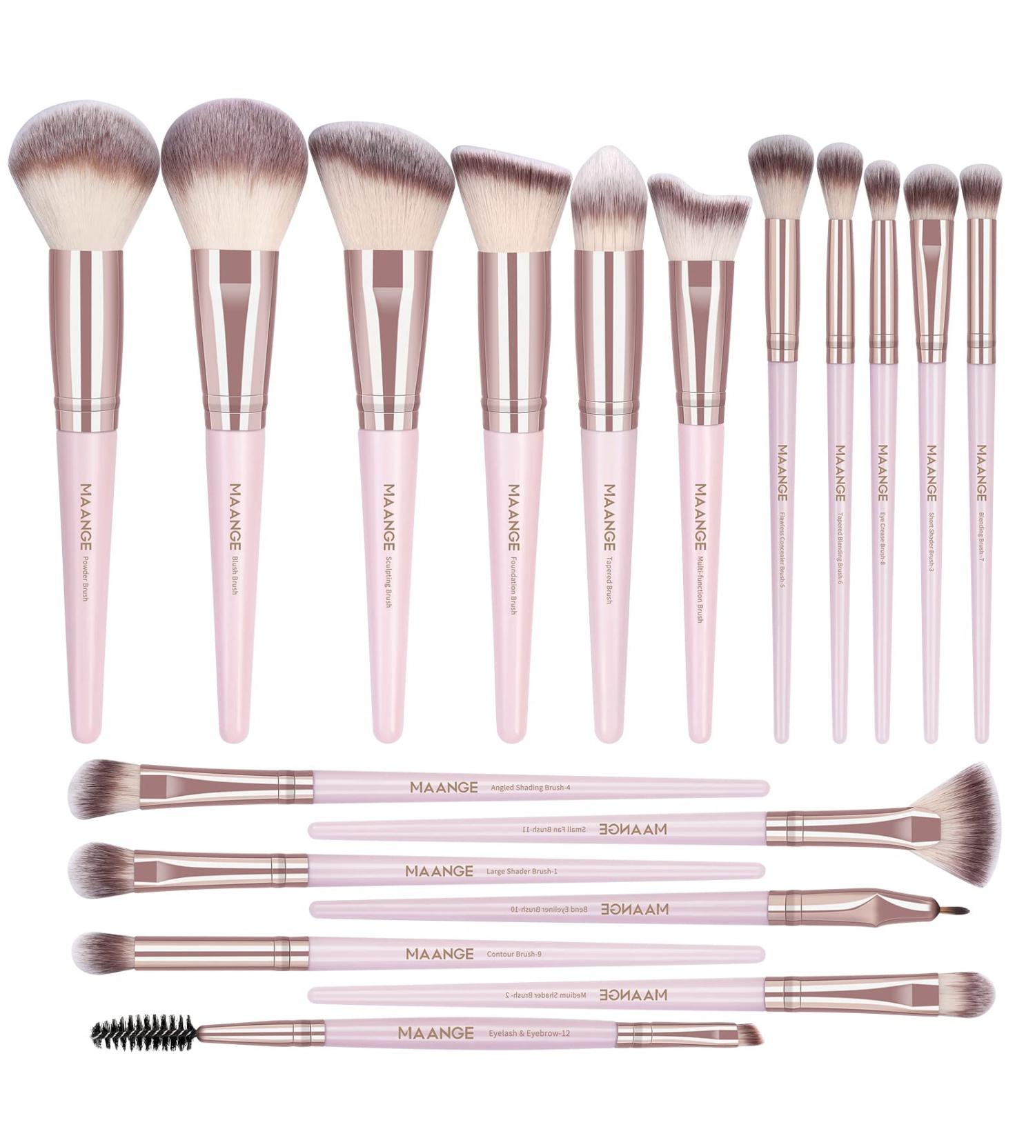 MAANGE 18-Piece Premium Synthetic Makeup Brush Set in Pink - Professional Face, Powder, Blush, and Eye Shadow Brushes - Buy Online on GoSupps.com