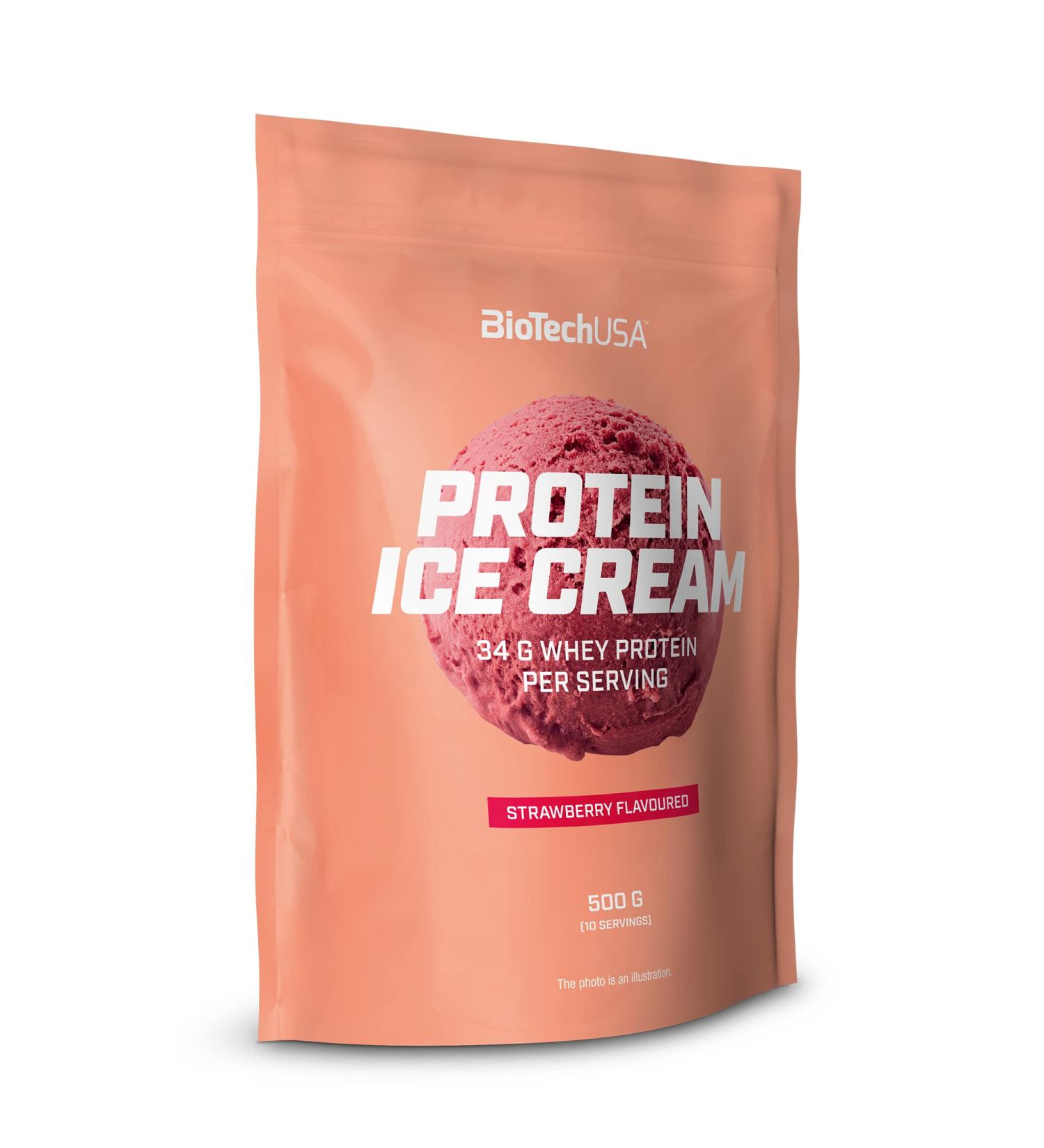 Buy BioTechUSA Protein Ice Cream Powder 500g Strawberry Flavor | Whey Protein Complex for Healthy Snacking - Buy Online on GoSupps.com