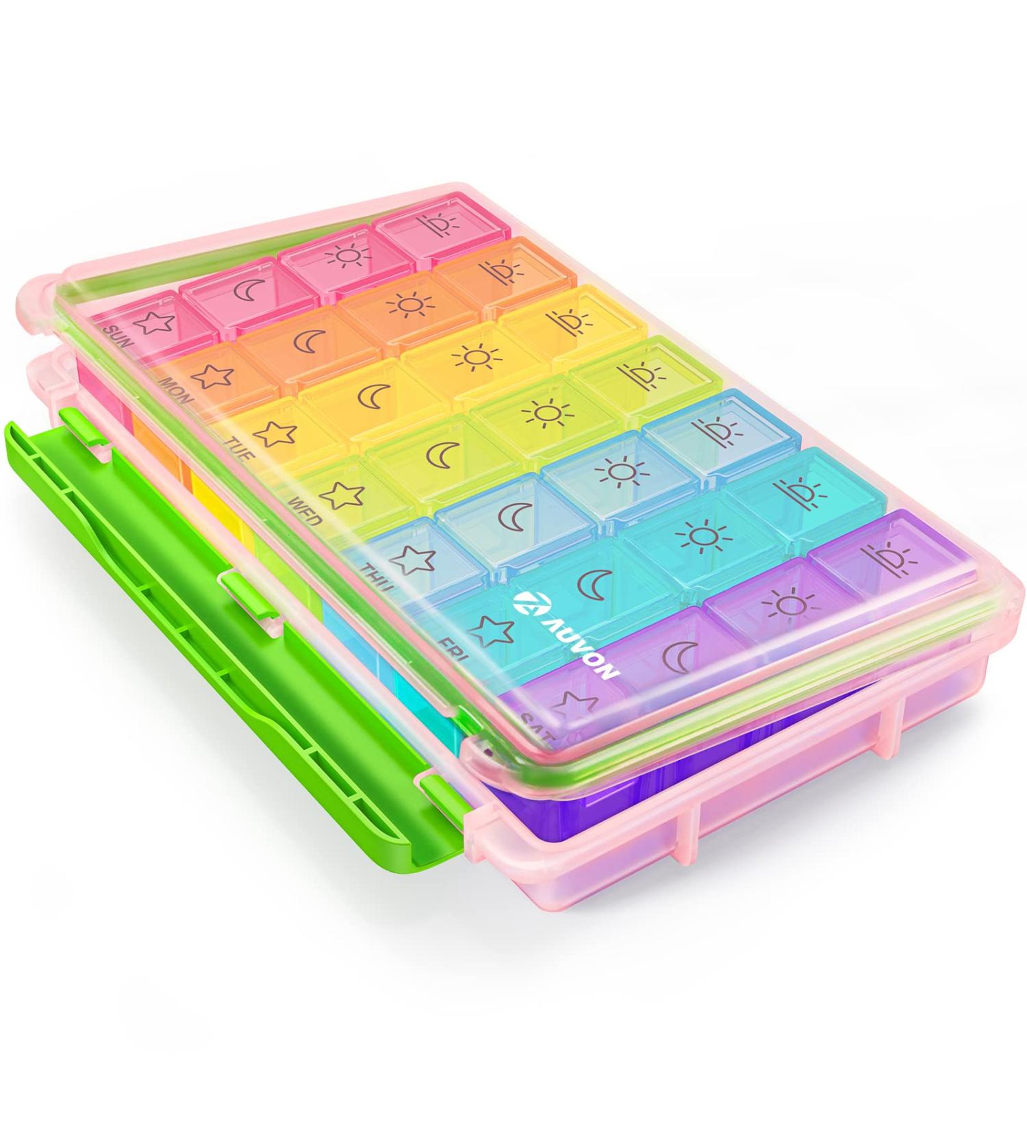 AUVON iMedassist Large 7 Day Pill Organizer for Vitamins & Medication - Portable, Moisture-Proof Weekly Pill Box with 4 Times a Day Removable Containers - Light Pink - Buy Online on GoSupps.com