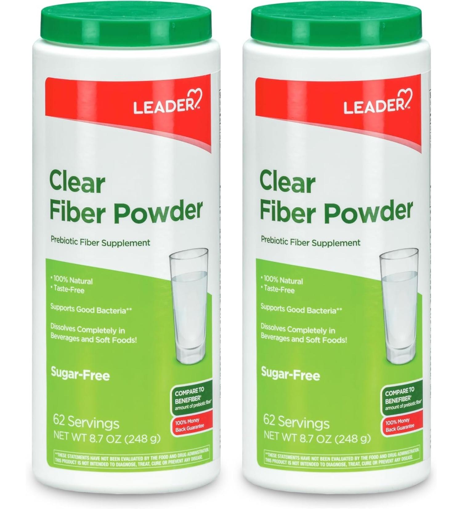 Leader Prebiotic Fiber Supplement Powder for Digestive Health 100% Natural Daily Fiber Powder Sugar-Free Taste-Free Gluten Free Non-GMO Unflavored (Pack of 2) - Buy Online on GoSupps.com