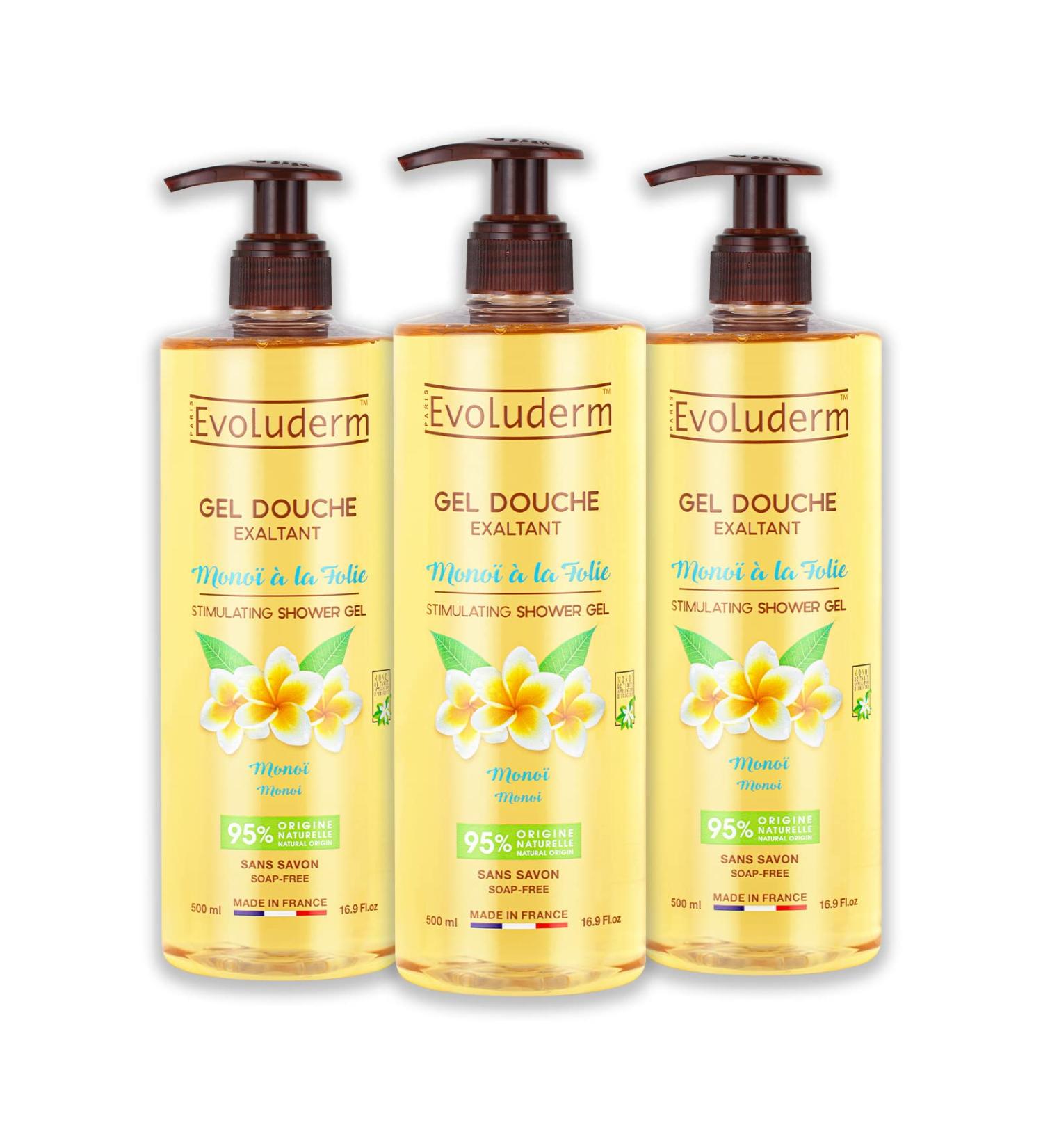  Evoluderm EVOLUDERM - Mono la Folie Exhilarating Shower Gel - 500 ml - 95% Natural Origin - Vegan - Made in France - Pack of 3 x 500 ml - Buy Online on GoSupps.com