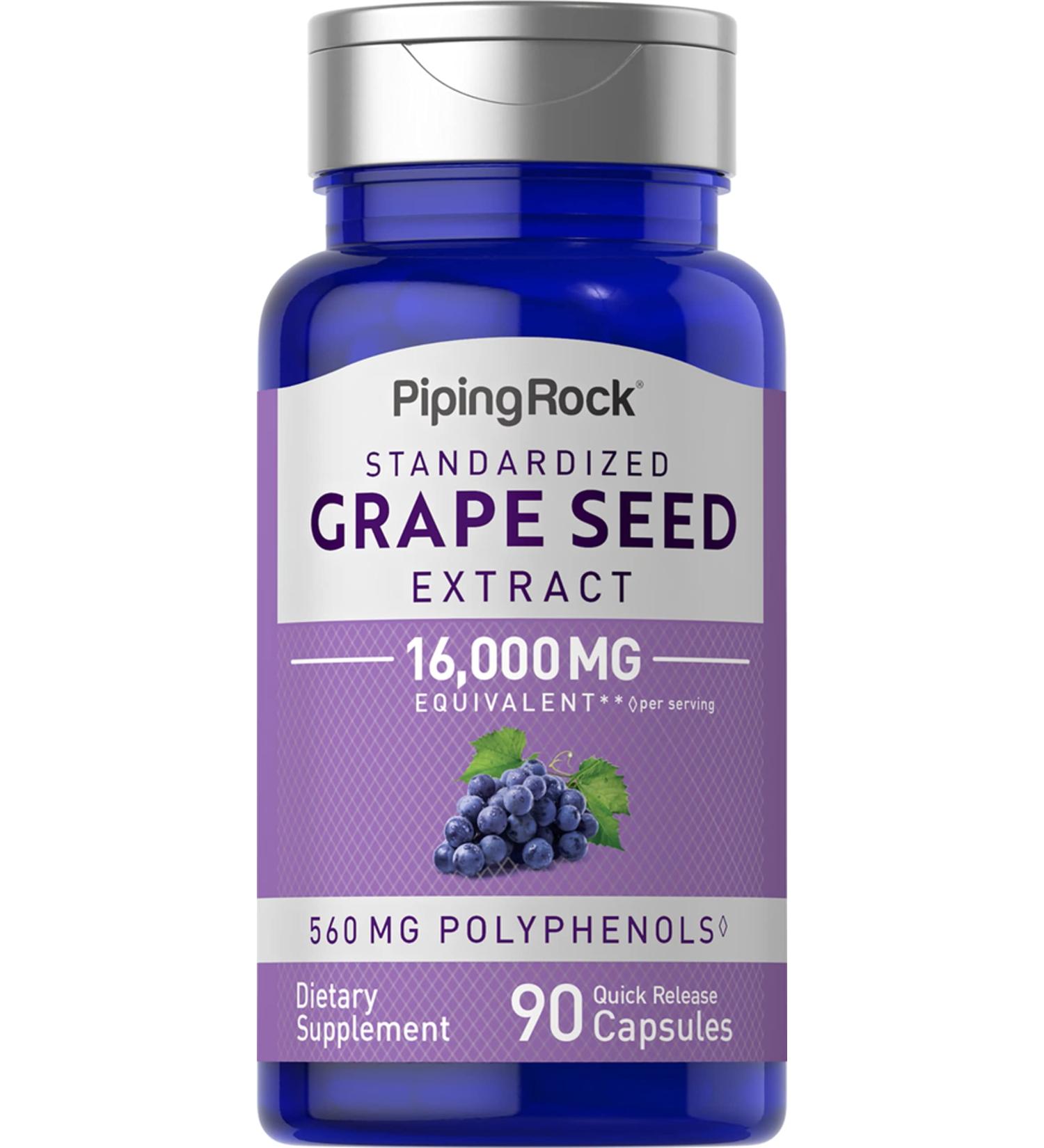 Piping Rock Grape Seed Extract 16000mg | 90 Capsules | Standardized Non-GMO Gluten Free Supplements - Buy Online on GoSupps.com