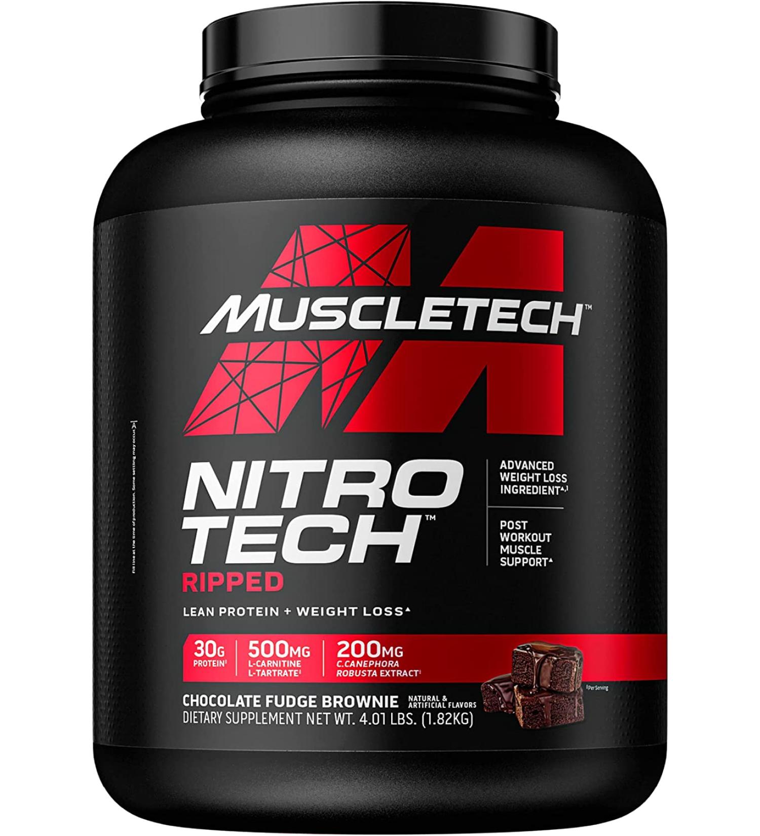 Muscletech Nitro-Tech Ripped Protein Powder 4lbs | Whey Protein Isolate for Weight Loss | Chocolate Fudge Brownie Flavor | 42 Servings - Buy Online on GoSupps.com