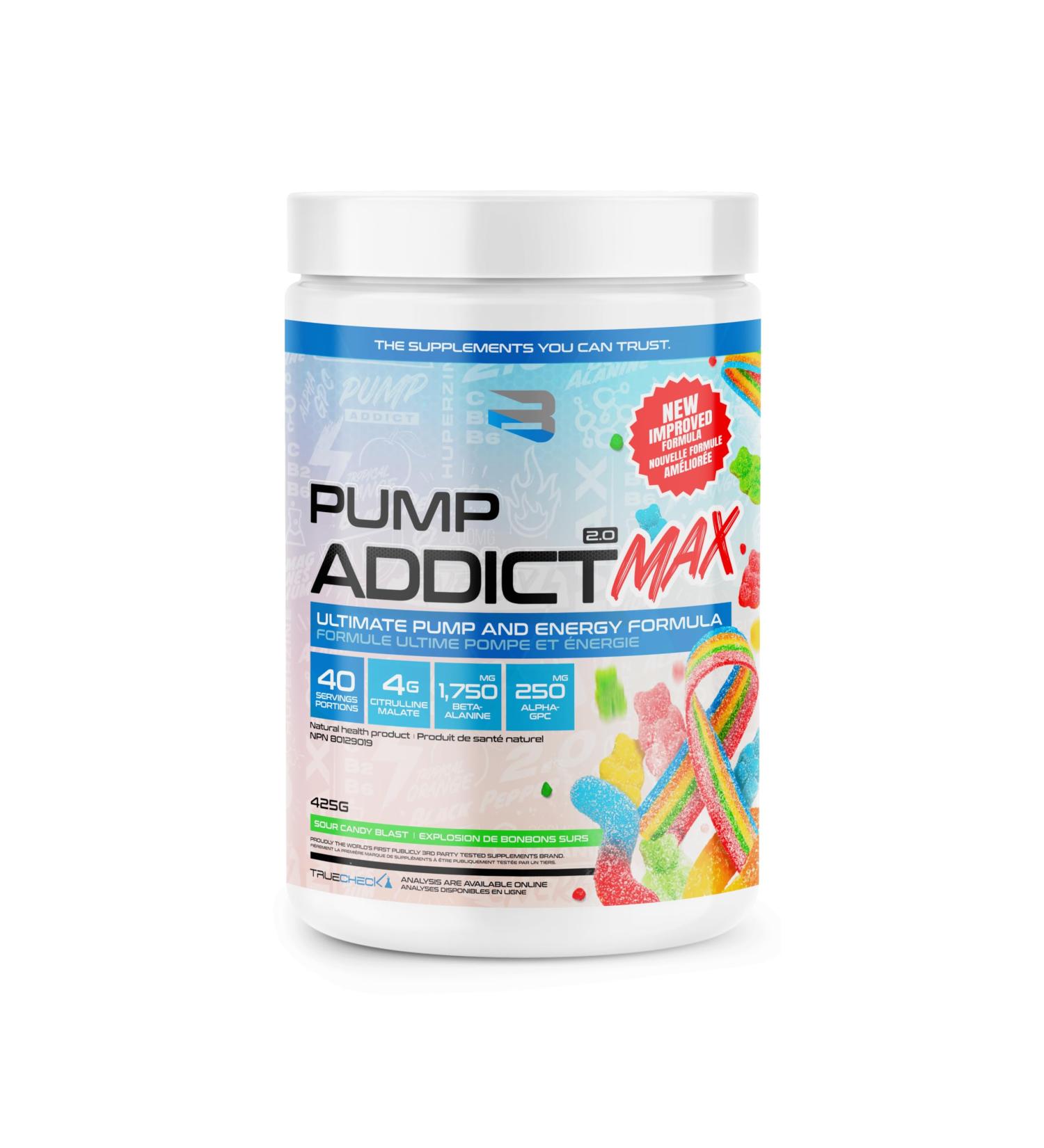 Believe Supplements - Pump Addict Max Pre-Workout Powder - Enhanced Energy Focus and Endurance (40 Serving Sour Candy Blast) Sour Candy Blast 15 Ounce (Pack of 1) - Buy Online on GoSupps.com