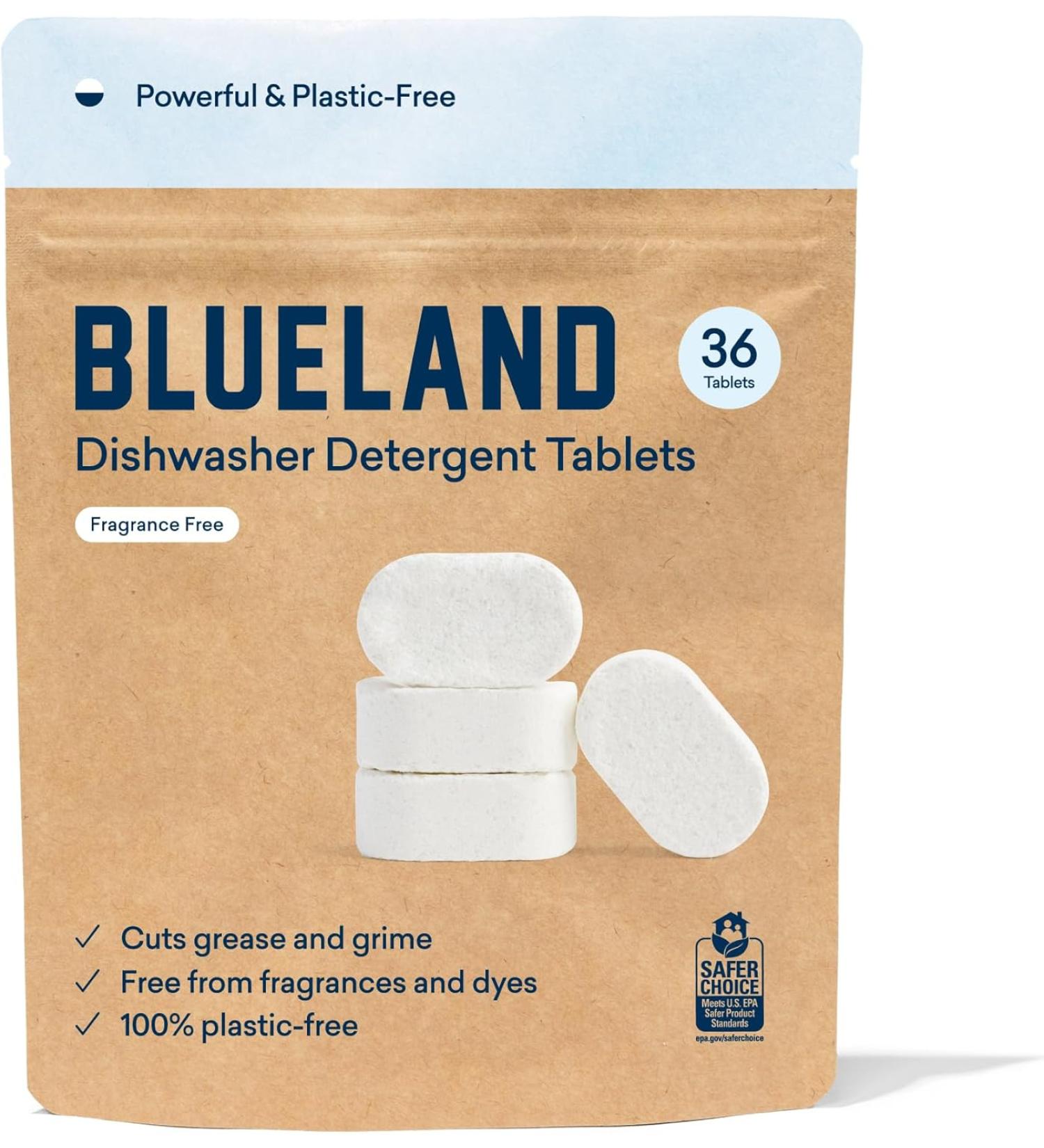 BLUELAND Dishwasher Detergent Unscented Plastic Free Eco Friendly Dishwashing Pods Natural 36 Tablets - Buy Online on GoSupps.com