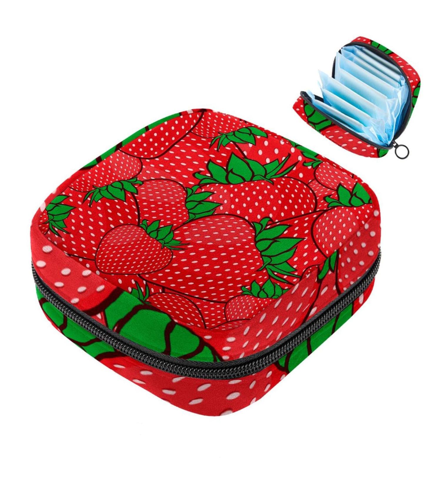 Menstruation Pad Bag with Zipper - Stylish Women's Napkin & Tampon Bag in Red Strawberry Pattern for Girls - International Shipping Available - Buy Online on GoSupps.com