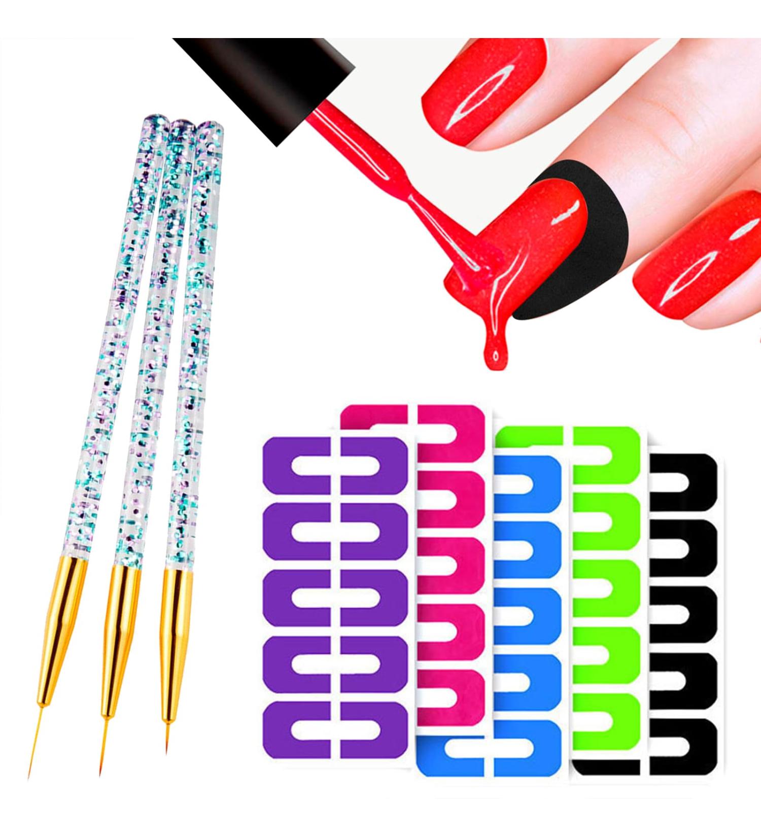 5 Sheets Nail Polish Stencil Nail+3 Pieces Nail Art Liner Brushes Polish Protector Disposable Peel Off Sticker Nail Polish Peel off Sticker Tape Nails Edge Protector Nail Peel Off Tapes - Buy Online on GoSupps.com