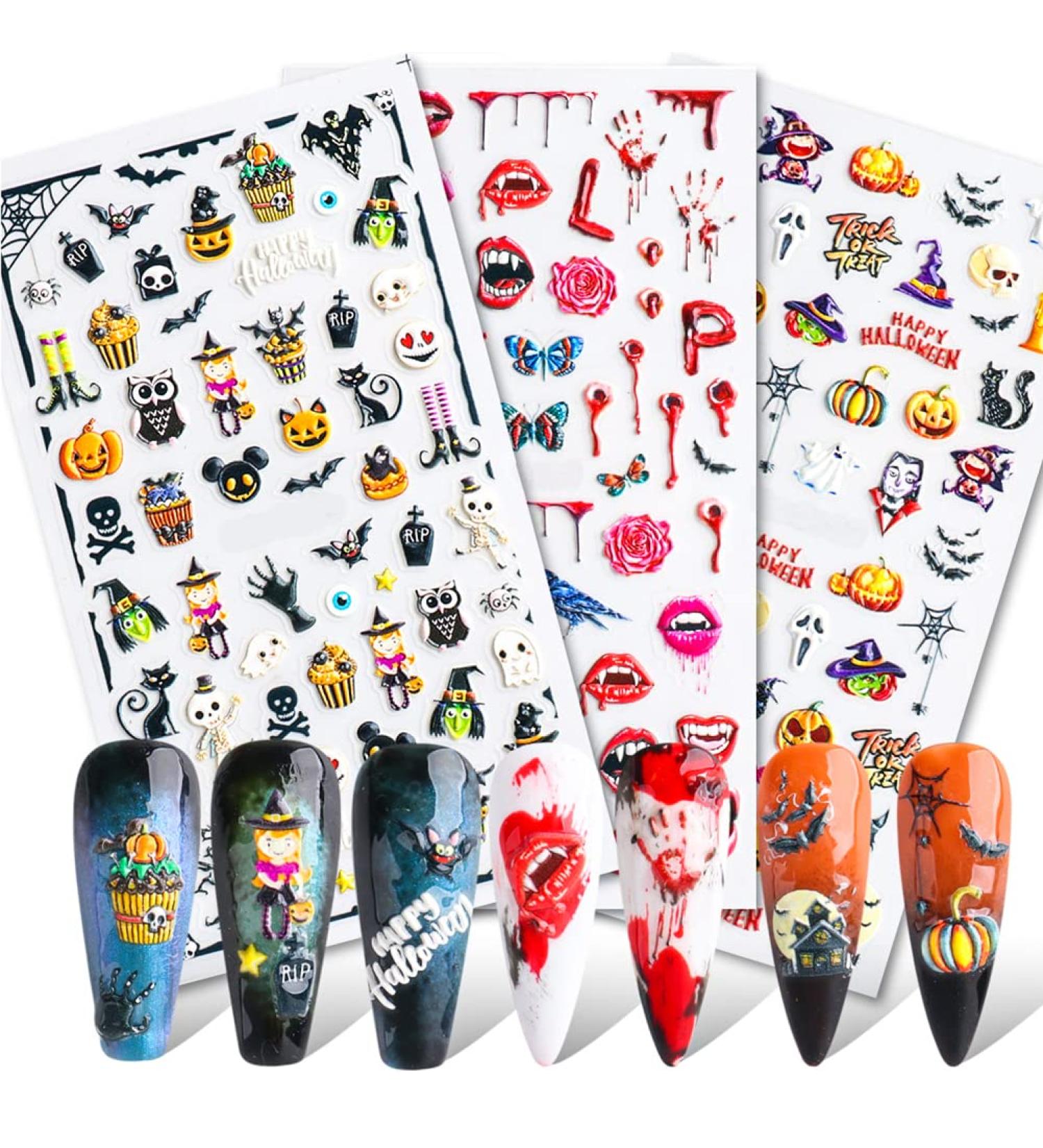 5D Halloween Nail Art Stickers Stereoscopic Embossed Nail Art Stickers Decals with Adhesive 5D Halloween Sticker Decoration for Women Girl Children Kids - Buy Online on GoSupps.com
