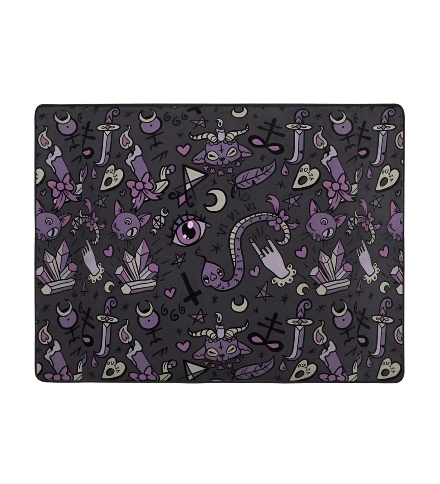 Purple Black Goth Spooky Flannel Non-Slip Floor Mat - Comfortable 63x48 Inches Lint-Free Foot Pressure Relief for Any Occasion - Buy Online on GoSupps.com