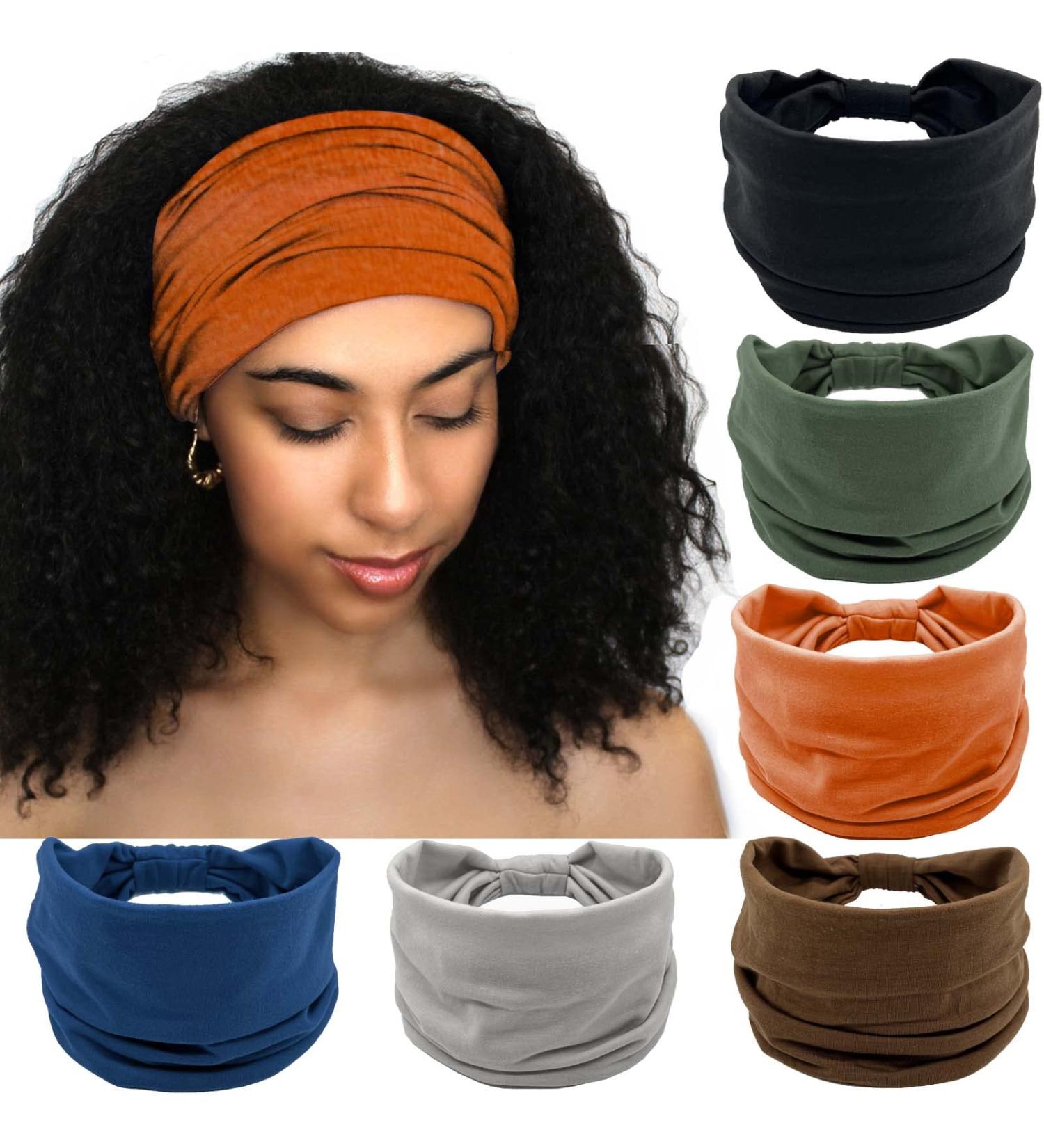 Olbye Wide Headbands: 6 Pack Women's Knotted Turban Headbands - Non Slip Sweatbands for Yoga, Running, and Fashion - Solid Color A - Buy Online on GoSupps.com