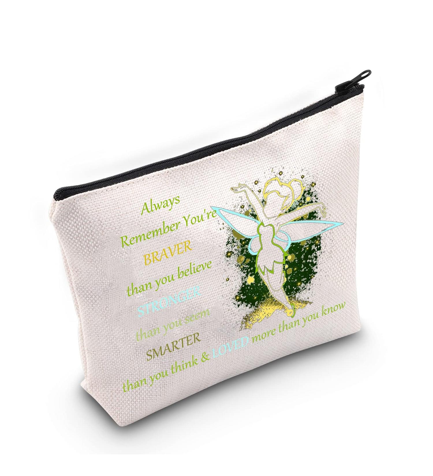 Fairy Tale Cosmetic Make Up Bag - Braver, Stronger, Smarter Than You Think - Fairy Pixie Inspired Gift - Zipper Pouch for Women/Girls - Always Tinkerbell - Buy Online on GoSupps.com