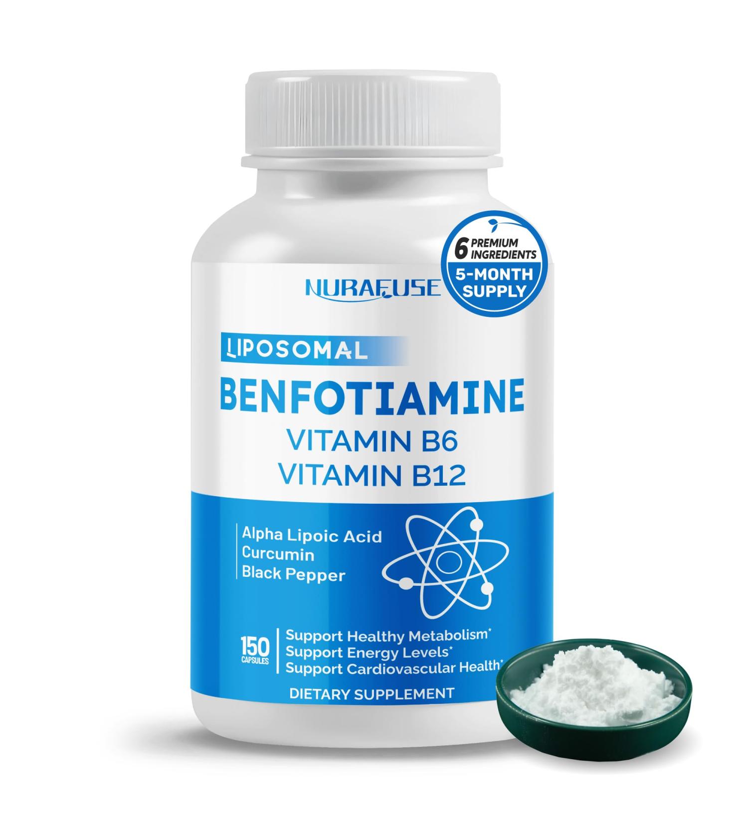 Liposomal Benfotiamine with Vitamin B6 Vitamin B12 Alpha Lipoic Acid Curcumin - Support Healthy Metabolism Energy Levels- Made and Tested in The USA 150 count (pack of 1) - Buy Online on GoSupps.com