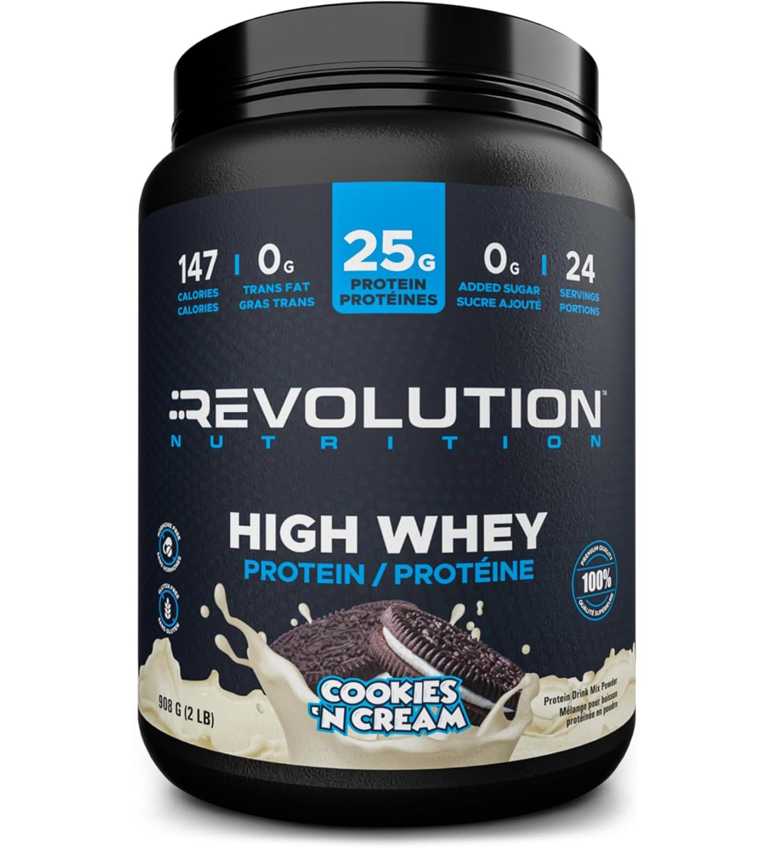 Revolution Nutrition High Whey Protein Powder Whey Isolate Gluten Free Lean Muscle Mass For Men & Women 25g of Protein Per Scoup 908 g 24 Servings (Cookies and Cream 2 Pound) Cookies and Cream 2 Pound - Buy Online on GoSupps.com