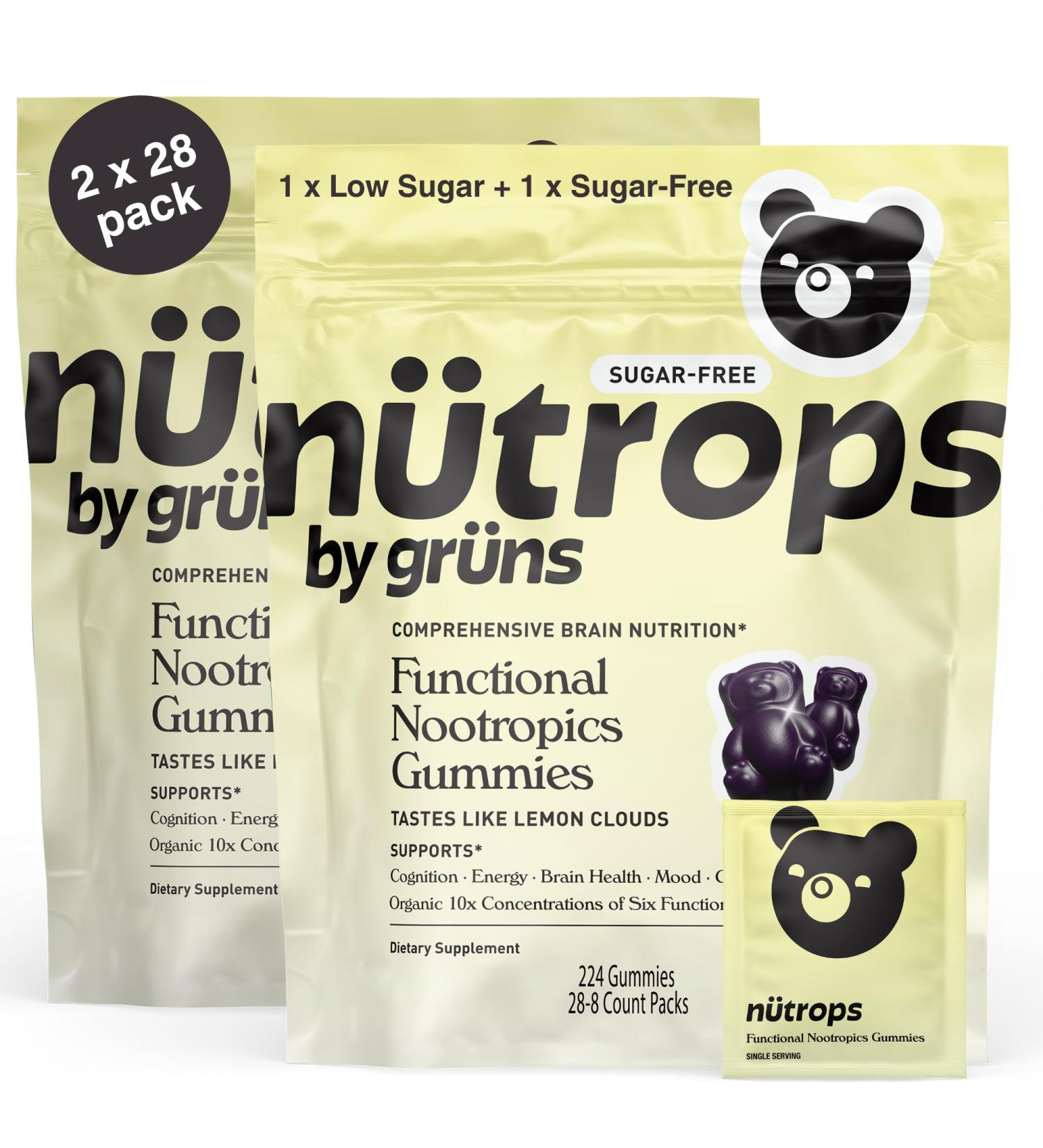 Original Low Sugar + Sugar Free Nutrops 2x28 Pack Functional Nootropic Nutritional Gummies with 10x More Mushroom Concentration Lion's Mane Reishi Chaga Cordycepts Memory and Focus - Buy Online on GoSupps.com
