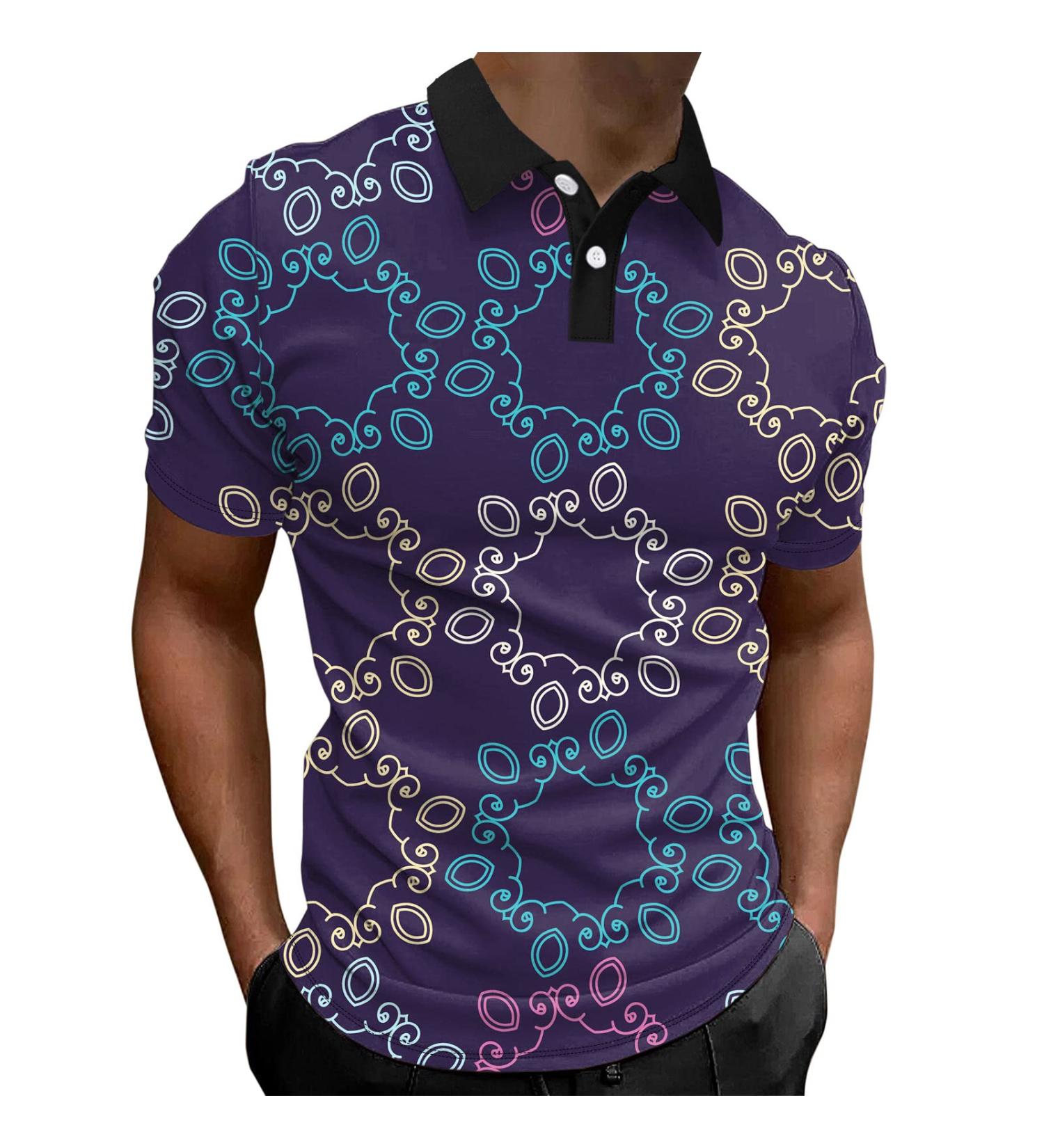 Men's Fashion Spring/Summer Casual Short Sleeve Polo Shirts | Yellow & Navy Blouse XL | Trendy Printed T-Shirts for Men - Buy Online on GoSupps.com
