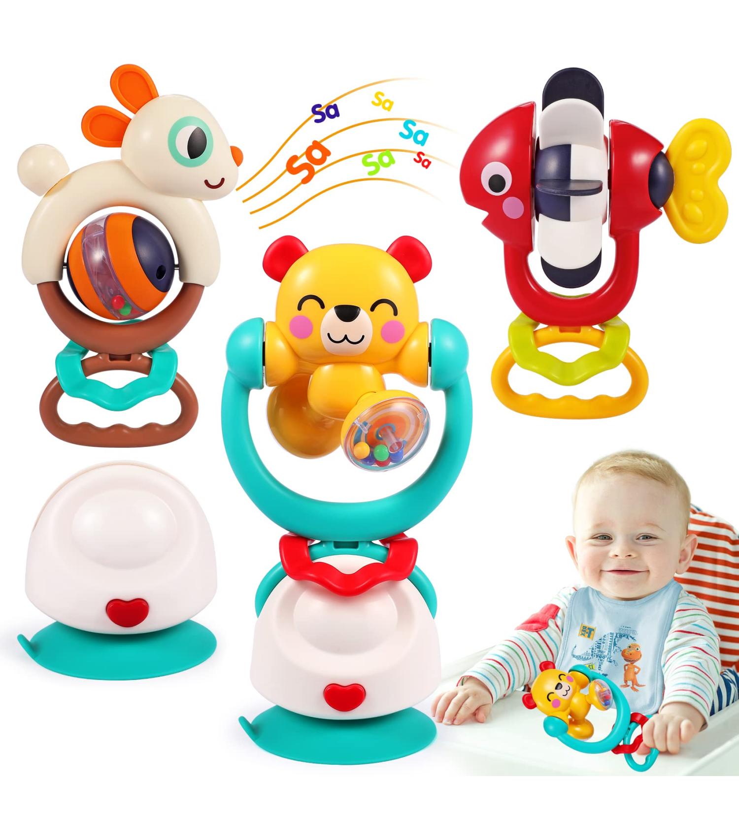 Baby Toys Set: 3 High Chair Suction Rattle & Sensory Development Tray - Ages 6-12 Months to 2 Years - Buy Online on GoSupps.com