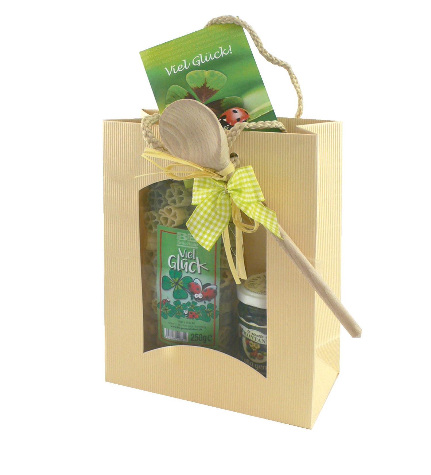 Gift Set of Colorful Lucky Clover Noodles with Pesto Genovese & Wooden Spoon - Unique 250g Pasta Gift Bag - Buy Online on GoSupps.com