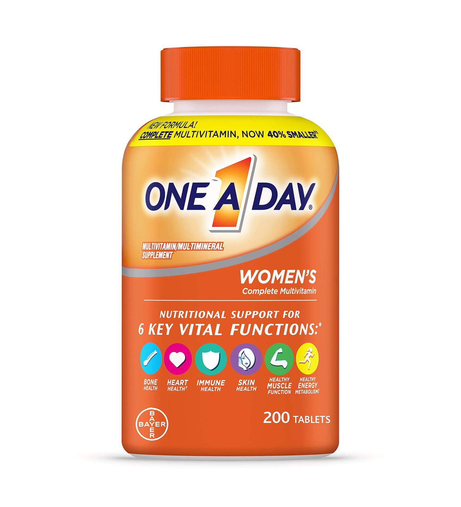 ONE A DAY Women's Complete Daily Multivitamin with Vitamins A, B, C, D, and E, Calcium, Magnesium - 200 Count - Immune Health Support - Buy Online on GoSupps.com