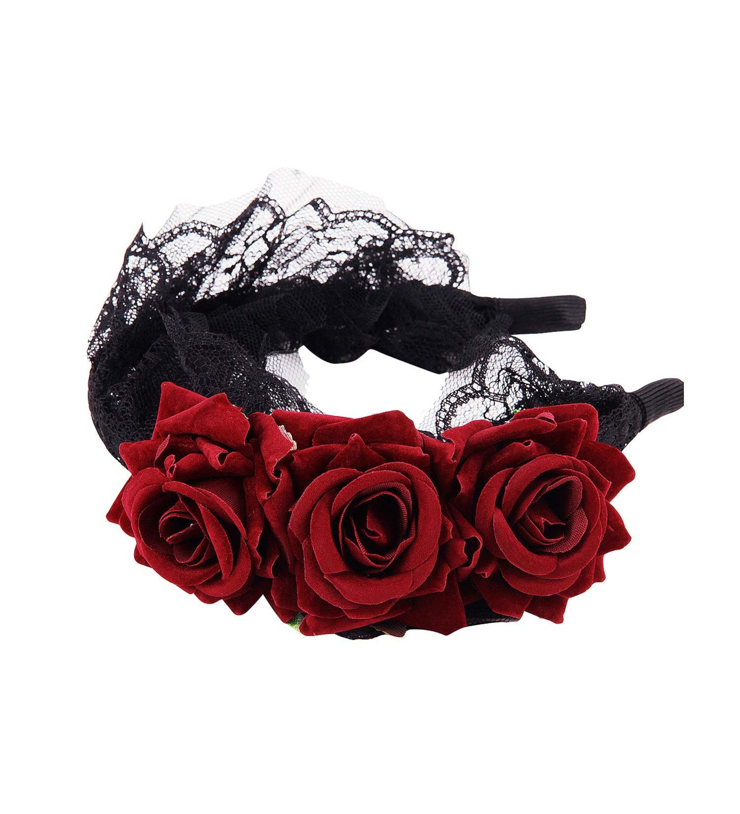 Flower Crown Headband Rose Headdress for Girls Ladies Women Floral Headwear Festival Maid Gothic Headband Black Lace Hair Hoop for Halloween Costume Accessory Cosplay Festival Vintage Fancy Decor - Buy Online on GoSupps.com