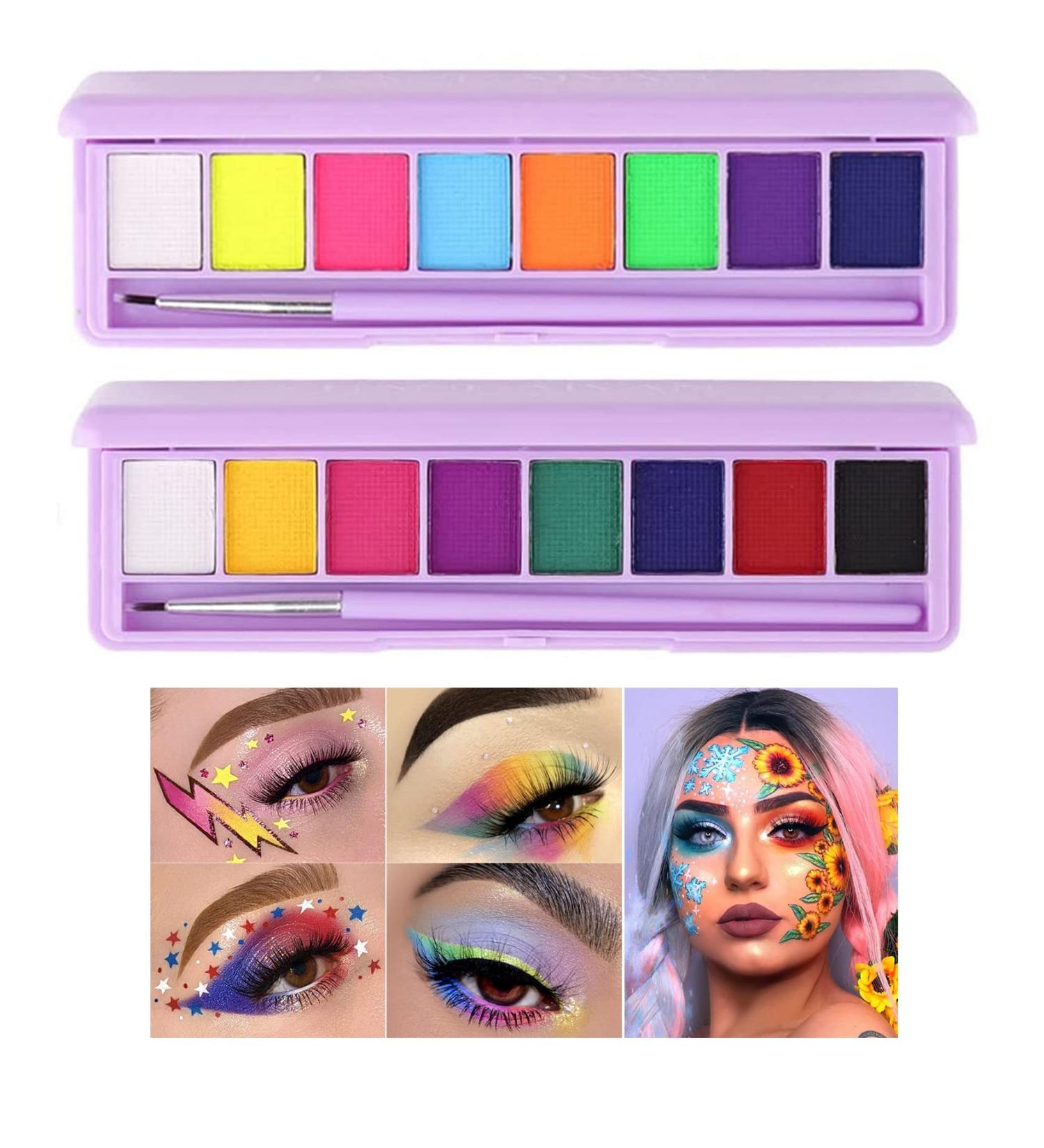 QIUFSSE 2 Packs Water Activated Eyeliner Palette - 16 Colors, UV Glow, Highly Pigmented Neon Eyeliner Set - Buy Online on GoSupps.com