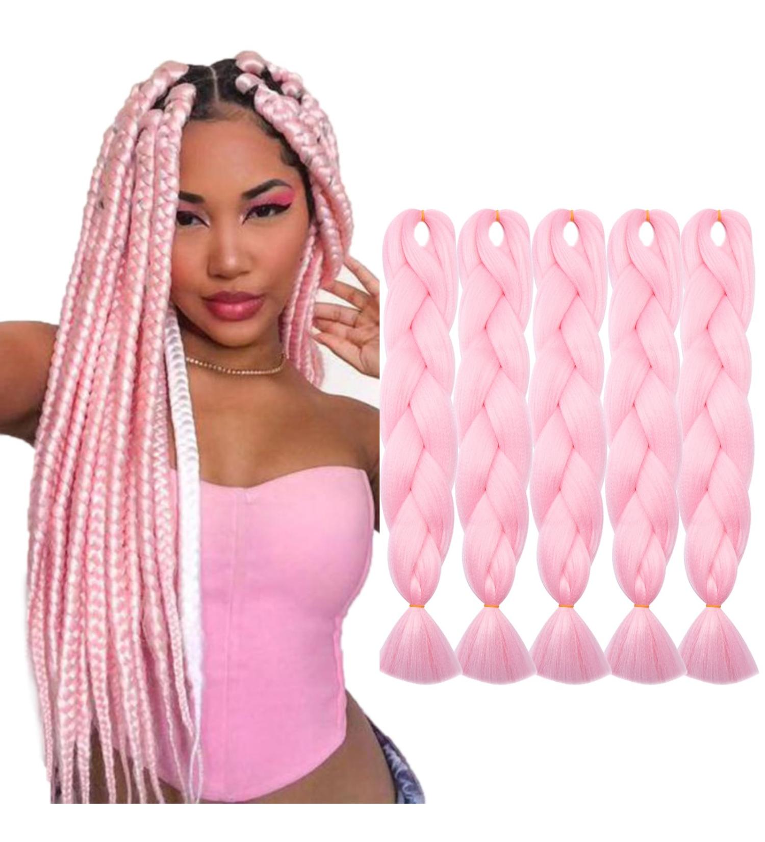 Tess Braids Extensions 60 cm - 5 Pack Jumbo Kanecalon Hair Braids for Box Braids - 100g Pink #10 - Buy Online on GoSupps.com