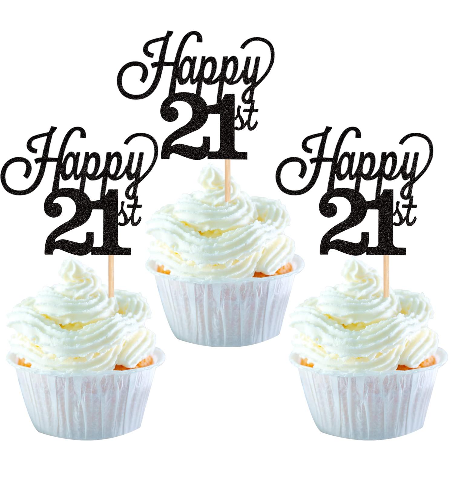 Pack of 24 21 Cupcake Toppers Glitter Happy 21st Birthday Cake Toppers Number 21 Eightteen Sweet 21 Birthday Wedding Anniversary Party Cake Decorations Accessories Black 21st-schwarz - Buy Online on GoSupps.com