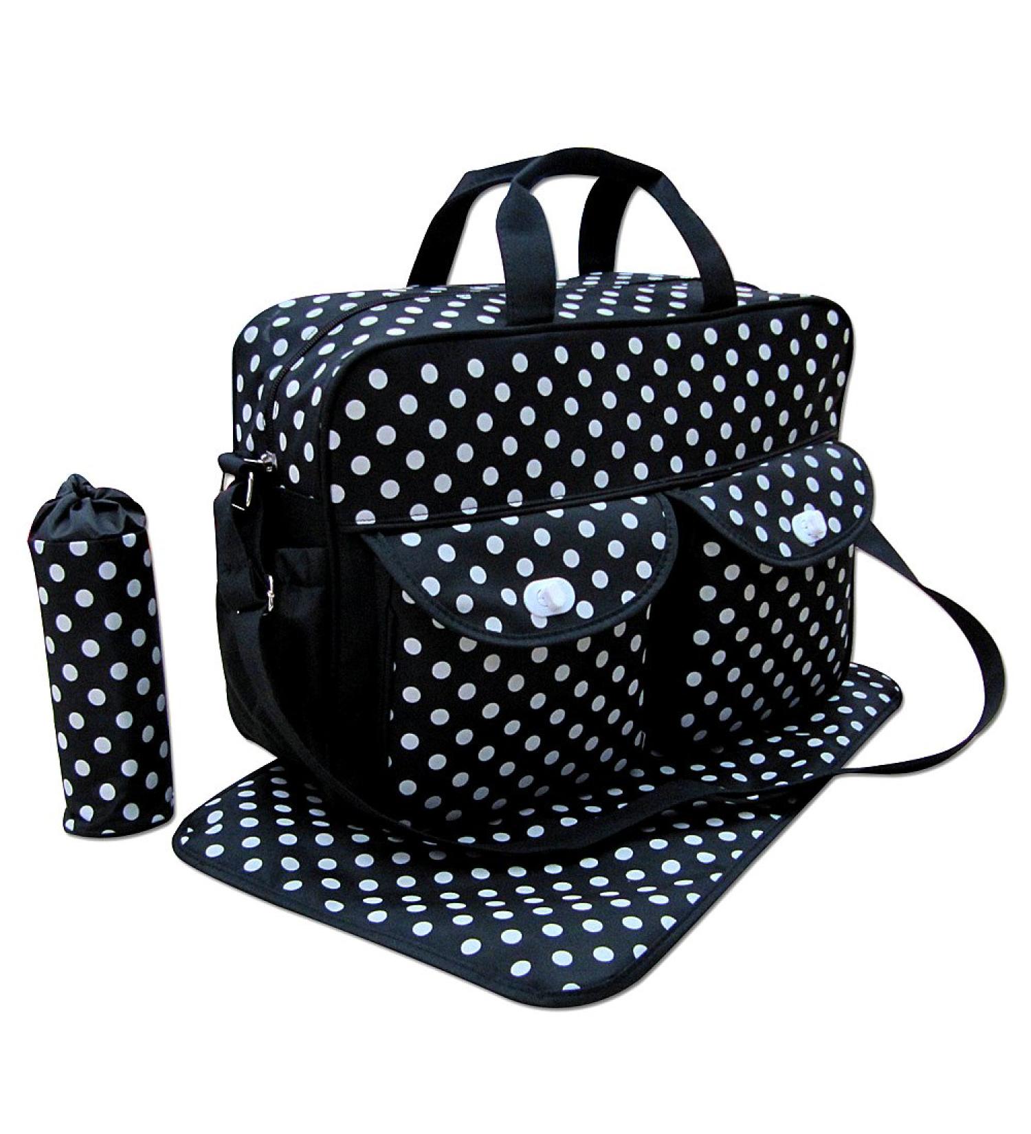 3pcs Black & White Polka Dot Baby Diaper Nappy Changing Bag Set - Stylish and Practical - Buy Online on GoSupps.com