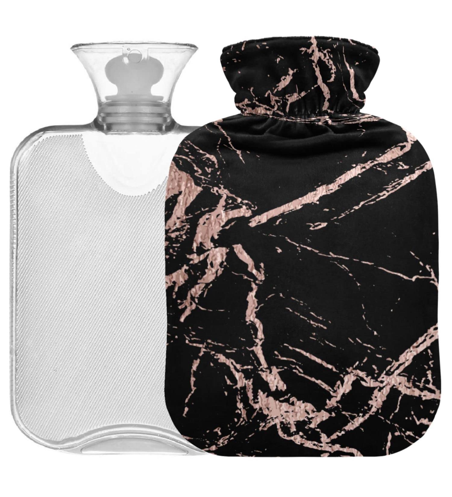Oarencol Hot Water Bottle 2L with Black Rose Gold Marble Cover - Pain Relief & Comfort - Buy Online on GoSupps.com