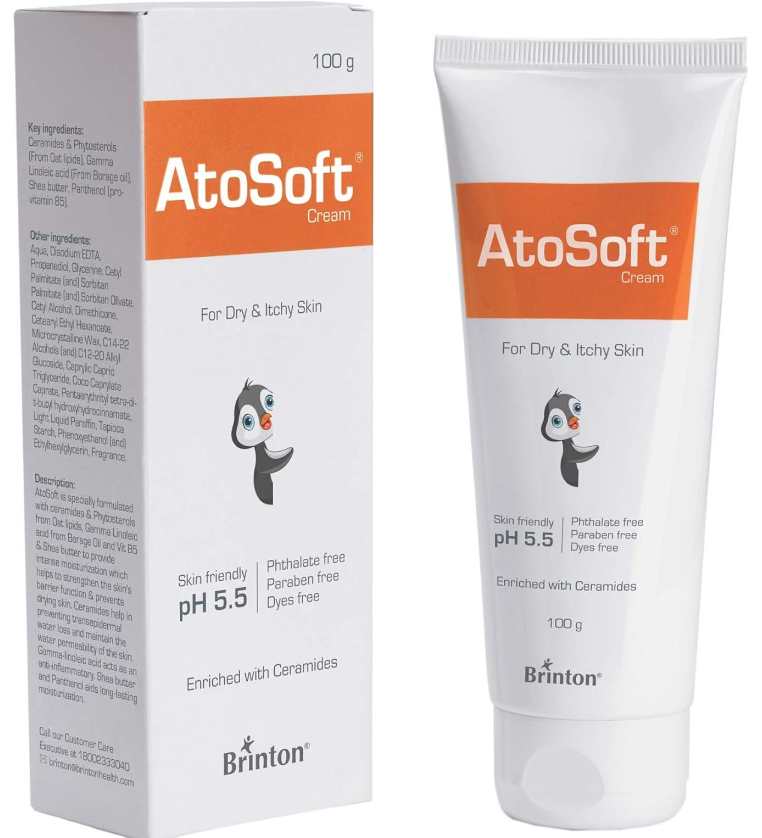 Brinton Atosoft Baby Cream Enriched with Ceramides for Dry & Itchy Skin Intensive Moisturizing & Nourishing - 3.5 Oz - Buy Online on GoSupps.com