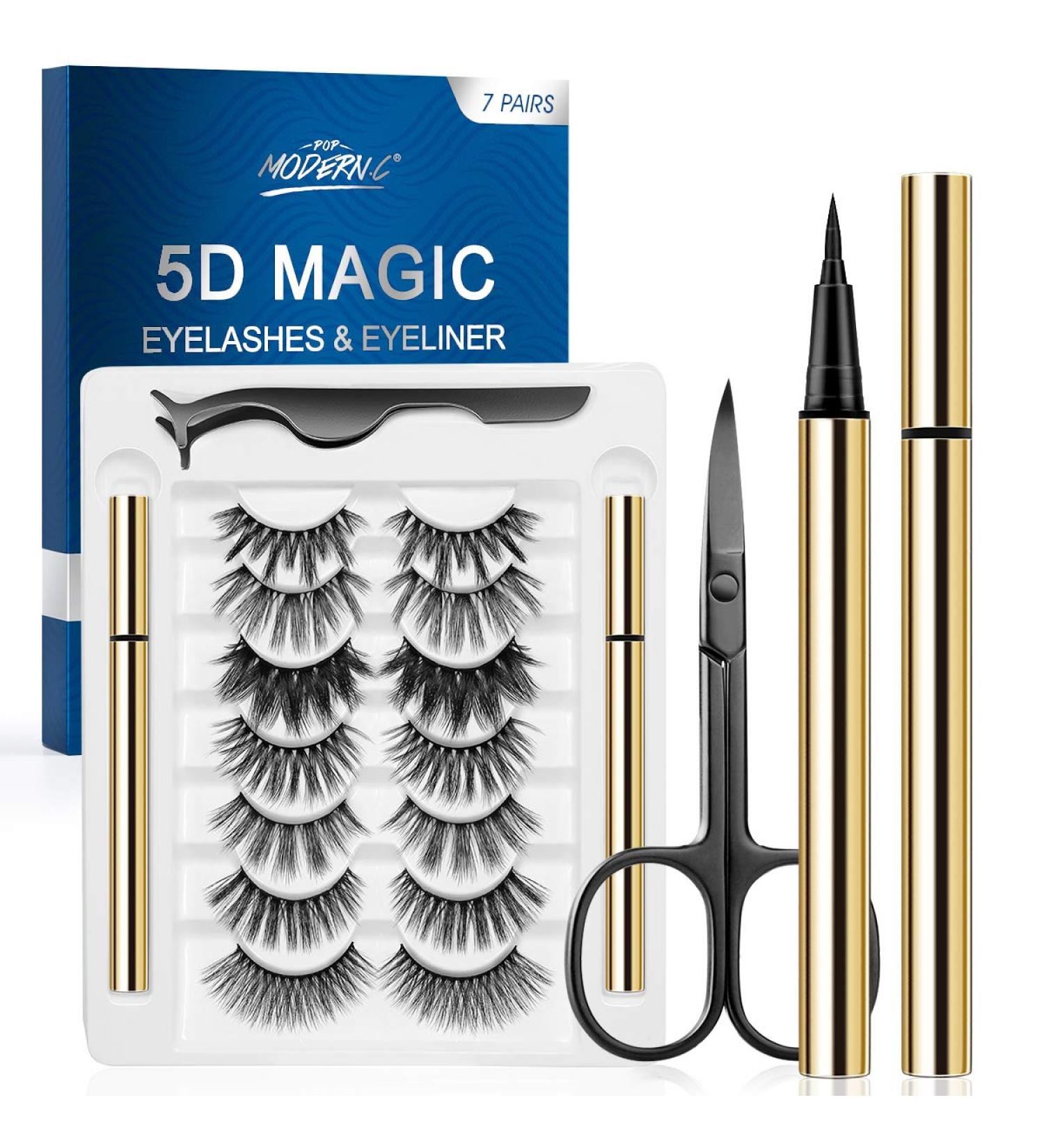 Magic Magnetic Eyelashes and Eyeliner Kit - 3D 5D Natural Look False Lashes - No Glue Needed - 7 Pairs Eyelashes + Eyeliner Pen (Blue) - Buy Online on GoSupps.com