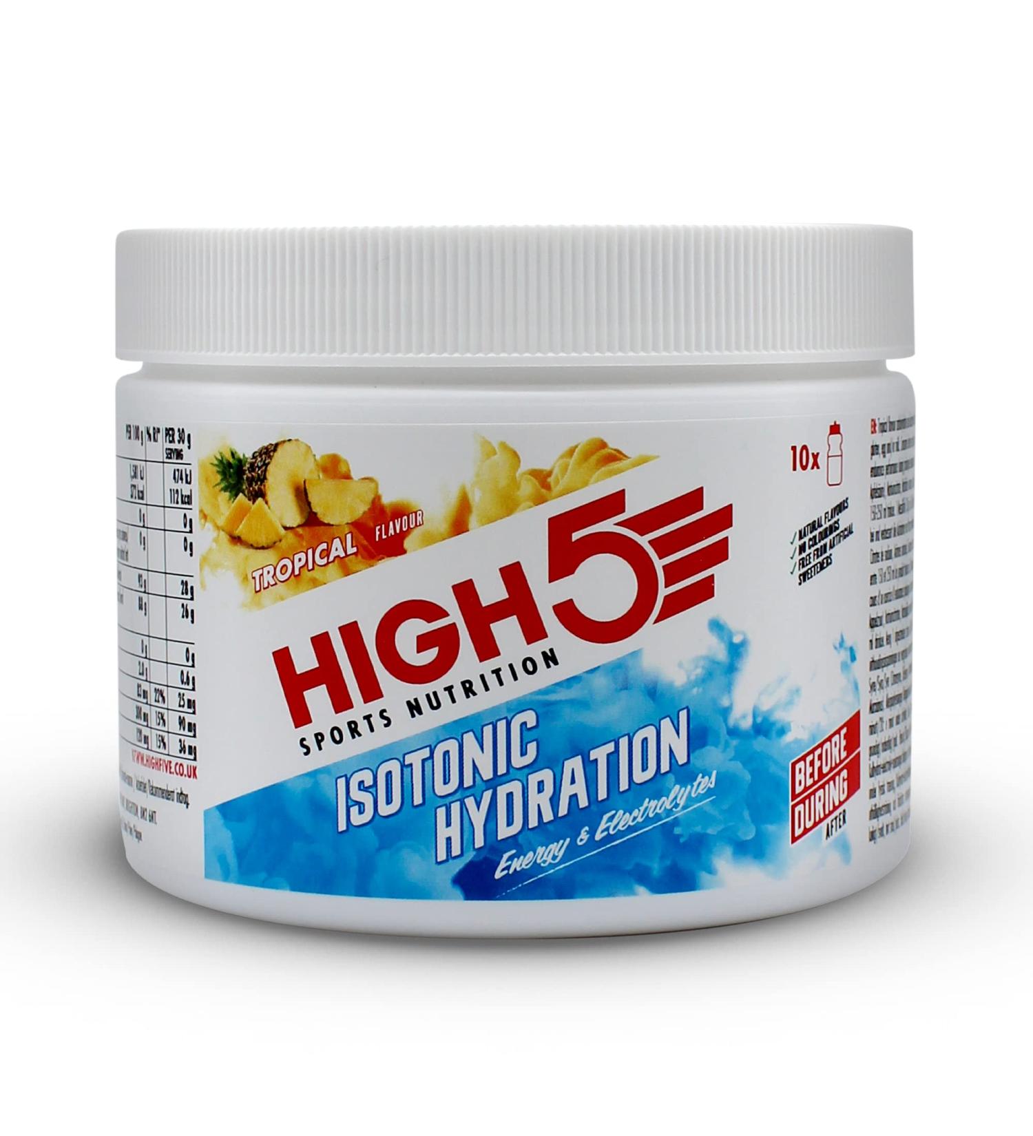 High5 Tropical Hydration Energy Drink Powder | Isotonic Electrolyte Formula | 28g Carbs, 25mg Magnesium | Added Postbiotics | Zero Fat | 300g Pack - Buy Online on GoSupps.com