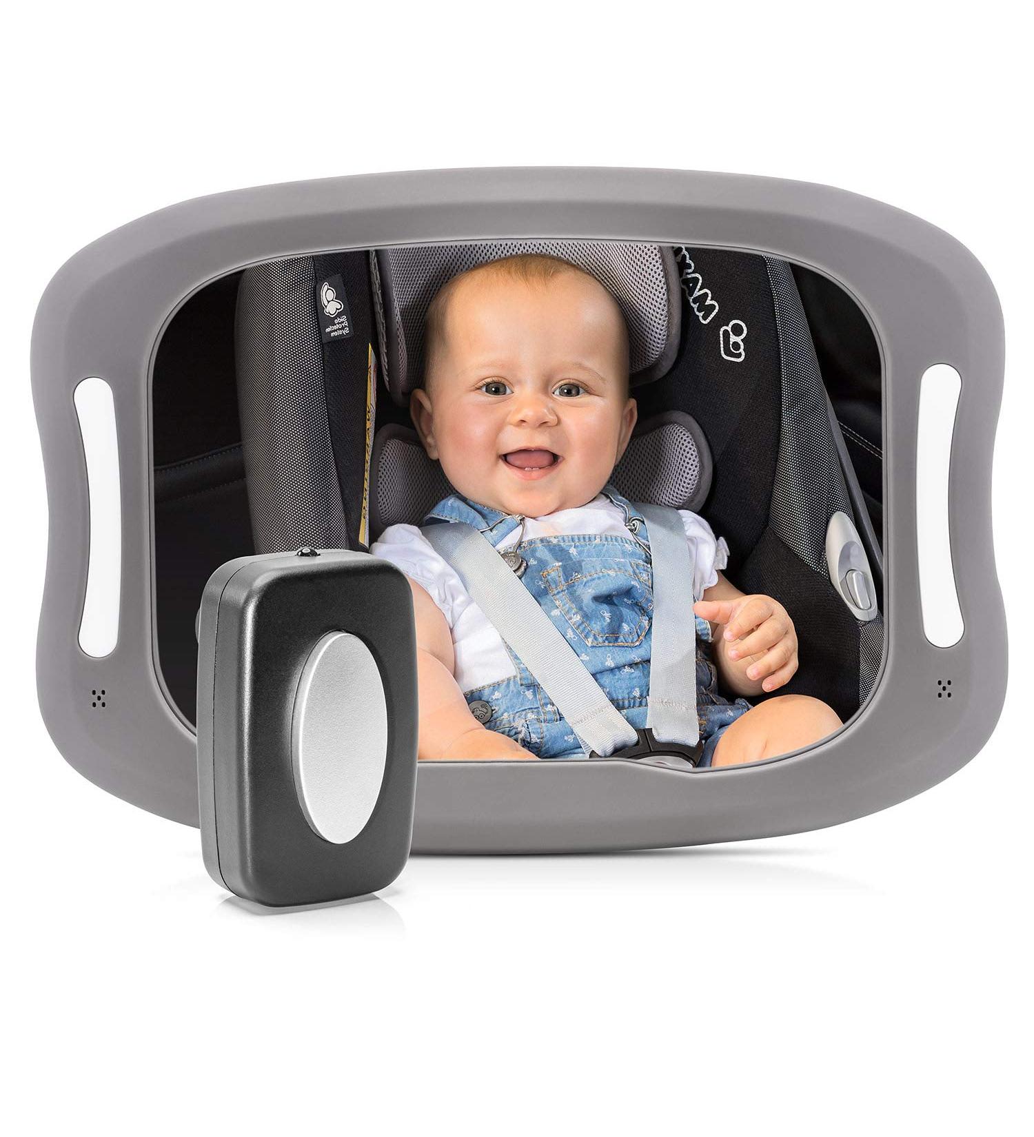 Reer 86101 BabyView LED Car Safety Mirror - Keep an Eye on Your Baby in the Back Seat - Grey with Lighting - Buy Online on GoSupps.com