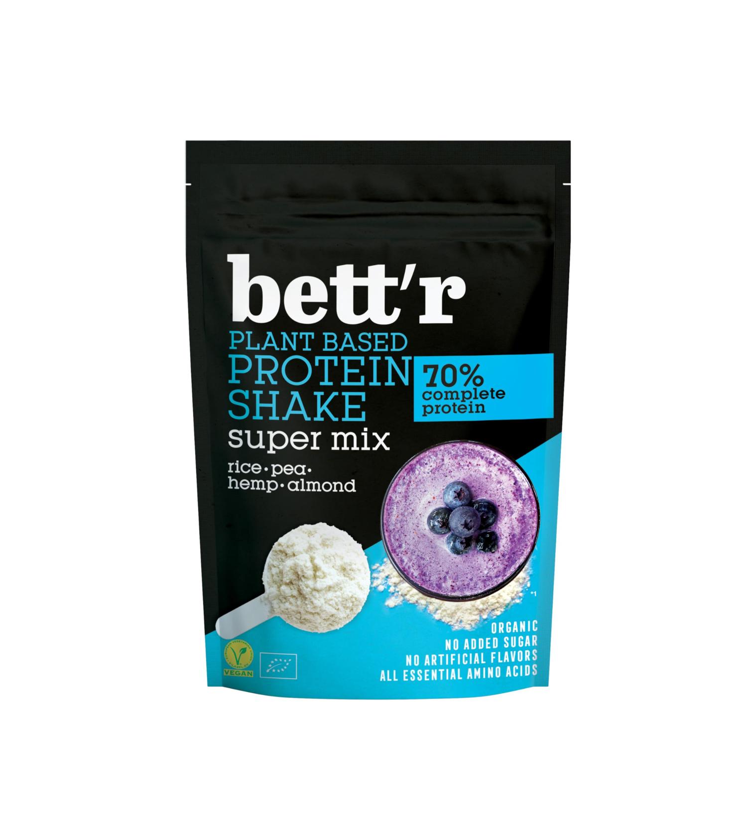 Bett'r BIO Protein Shake Super Mix-Biologique V g talien Sans Gluten Sans Soja et Sans Produits Laitiers - 500g