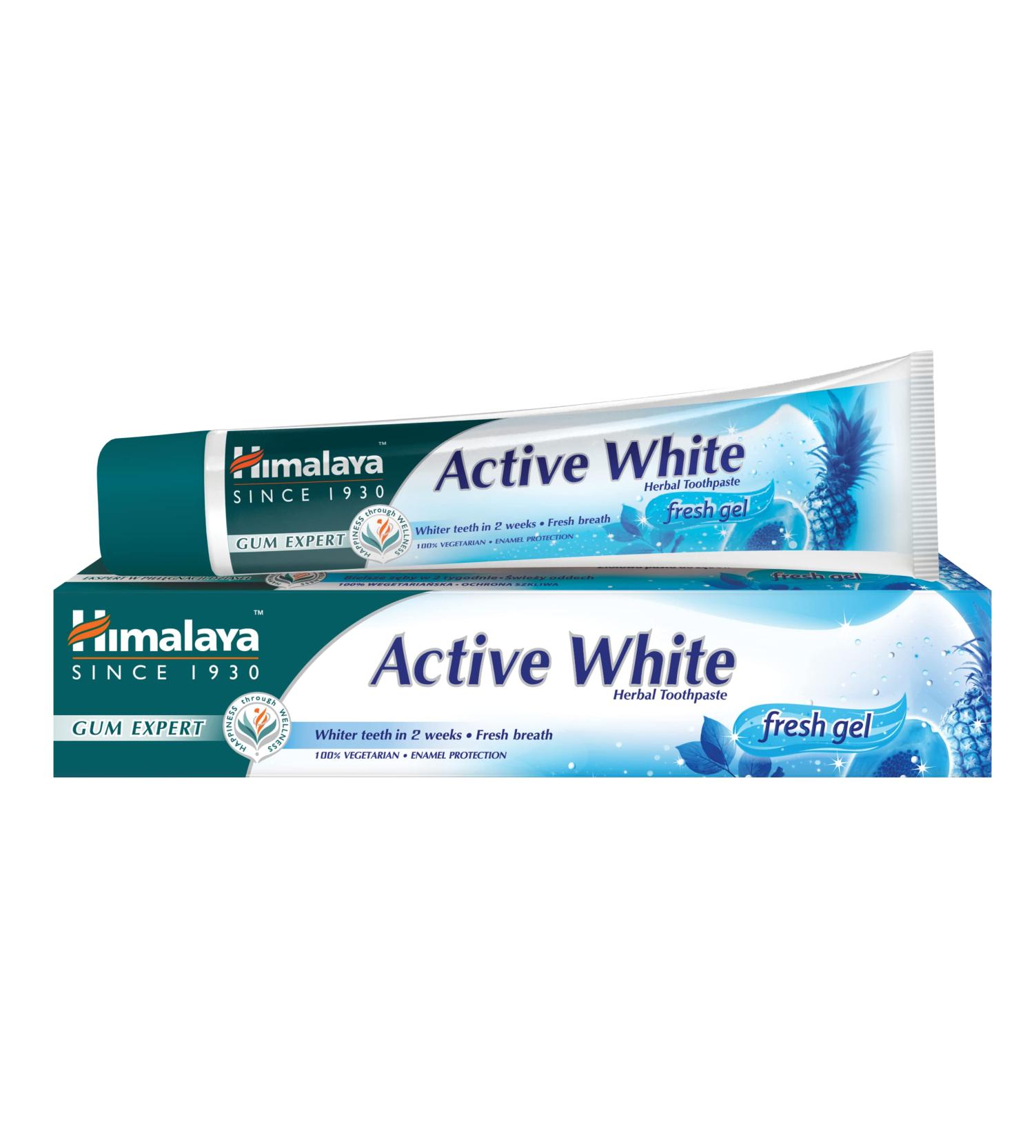 Himalaya Active White Gel Toothpaste | Herbal Teeth Whitening with Fruit Enzymes | 100% Vegetarian | 75 ml - Buy Online on GoSupps.com
