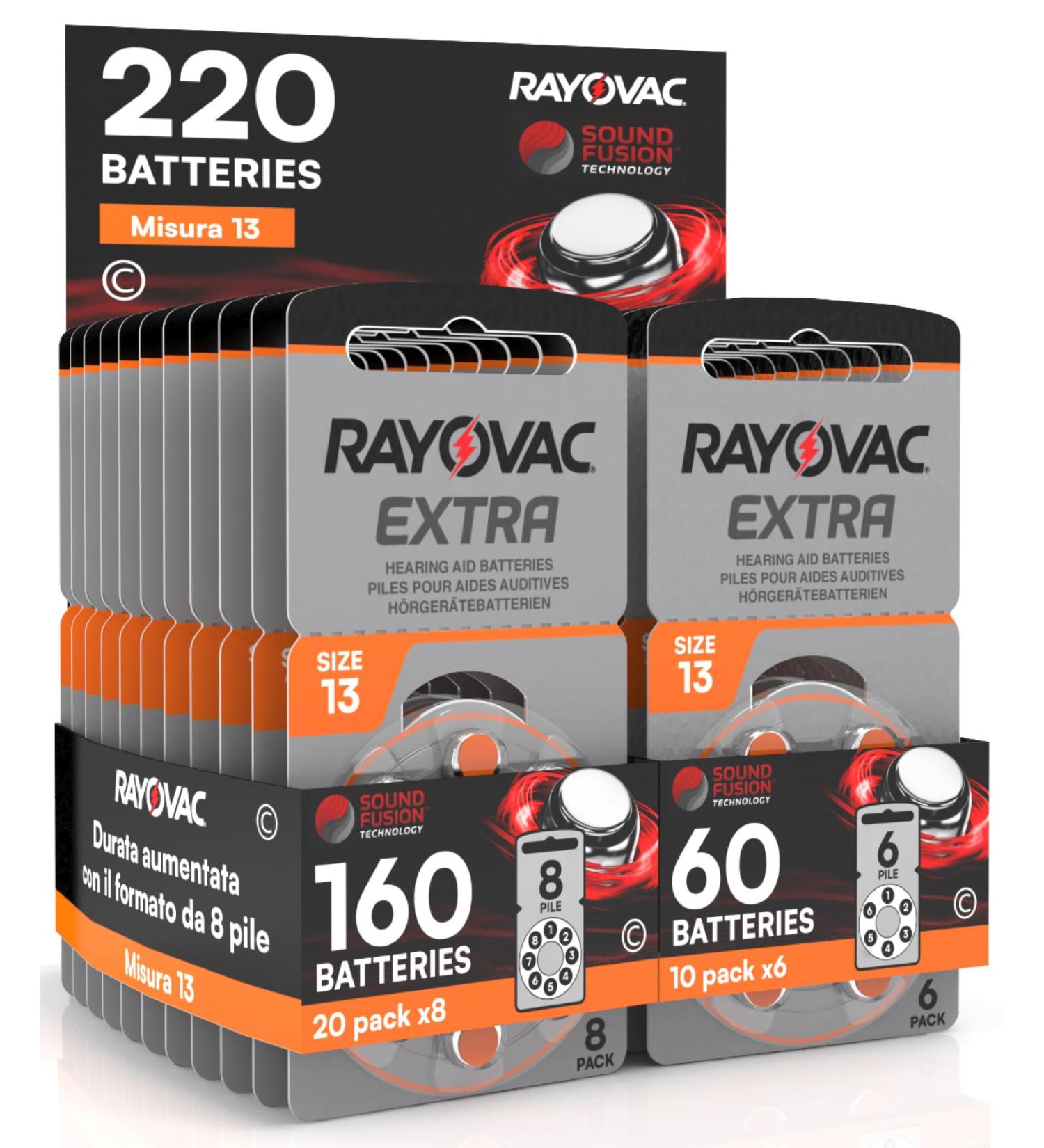 Buy Rayovac Extra 13 Hearing Aid Batteries - 220 Count | 20 Blisters of 8 & 10 Blisters of 6 - Fast International Shipping - Buy Online on GoSupps.com