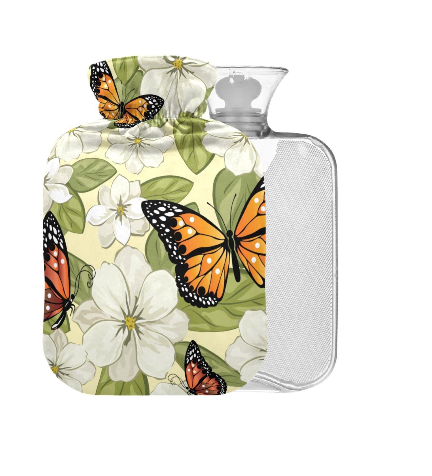 Butterfly Floral Hot Water Bottle 2L - BPA Free Large Hot Water Bag for Pain Relief | International Shipping - Buy Online on GoSupps.com
