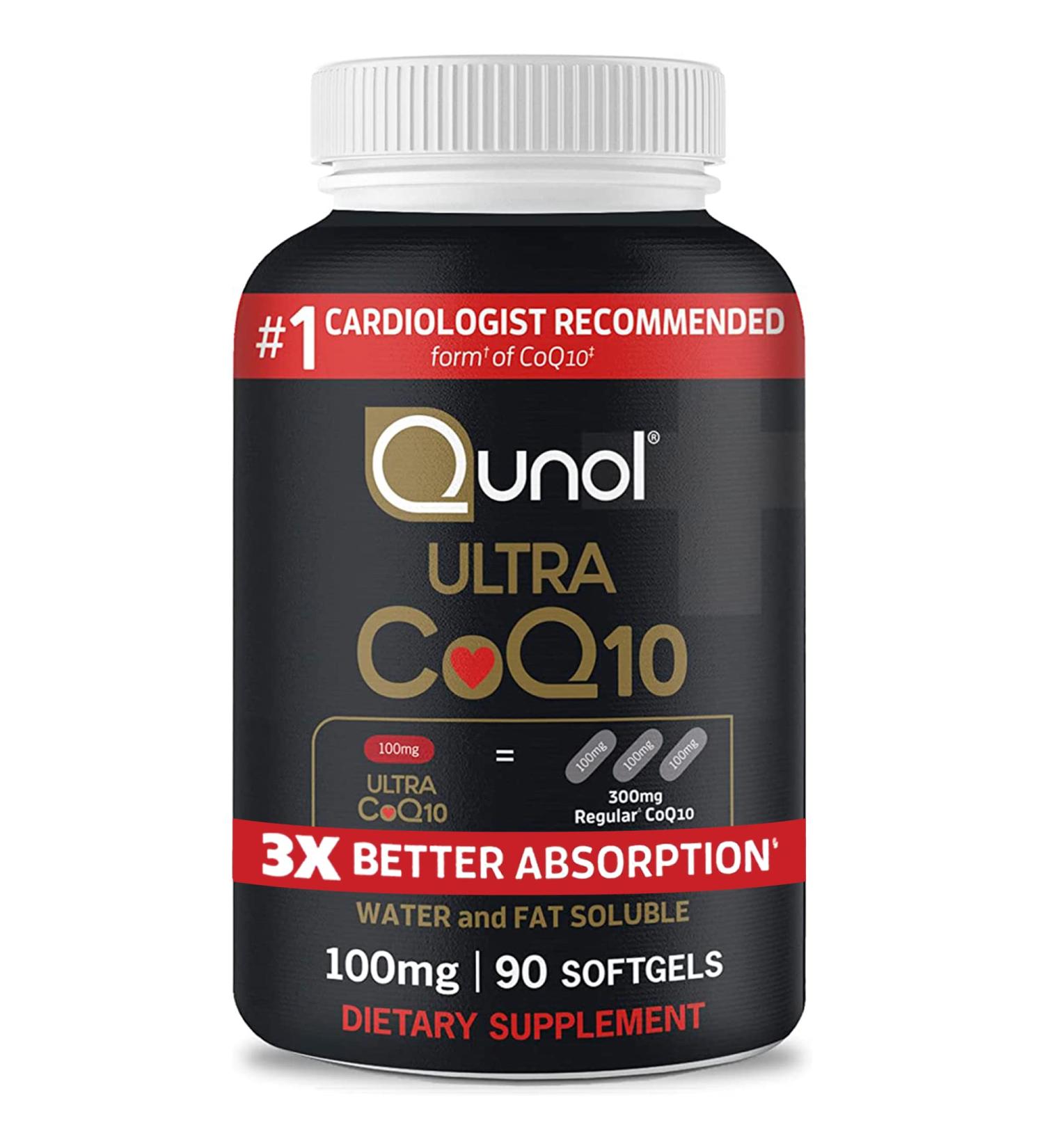 Qunol CoQ10 100mg Softgels - 3X Better Absorption Coenzyme Q10 Supplement for Heart Health & Energy - 90 Count - Buy Online on GoSupps.com