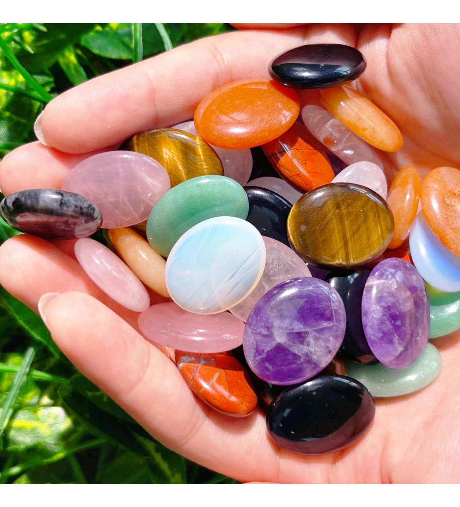 Xiannvxi 10pcs Palm Stone Set - Amethyst Rose Quartz Obsidian & Clear Quartz Healing Crystals - Natural Polished Gemstones for Wellness - Buy Online on GoSupps.com