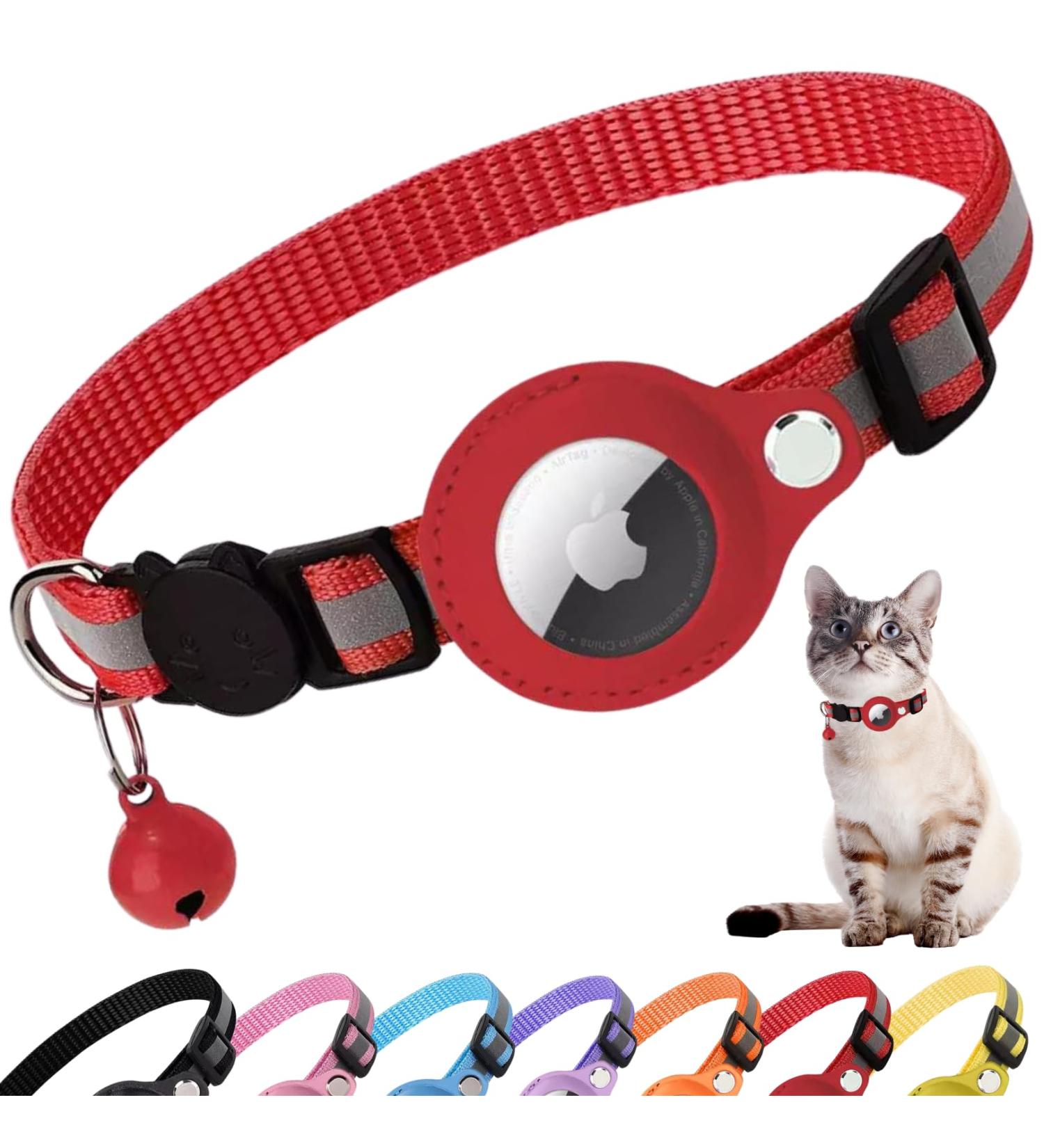 Croc-Cat Airtag Cat Neck Band - Safe Stylish Collar for Kittens & Small Dogs | Compatible with Apple Airtag | Anti-Strangulation Safety Buckle | Red - Buy Online on GoSupps.com