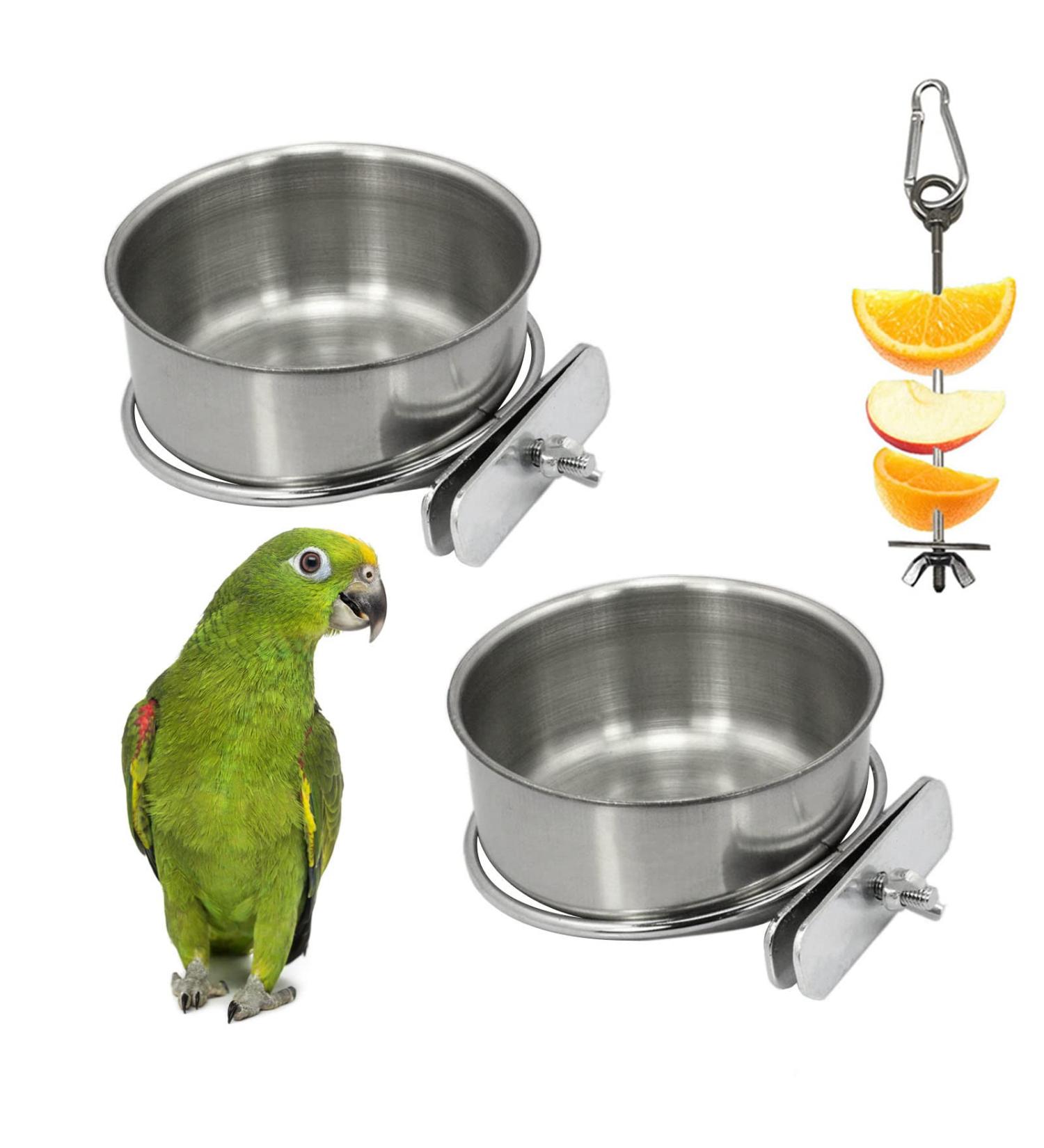 Stainless Steel Parrot Feeding Cups with Clamp Holder (3 Pcs) - Ideal for Macaw, African Gray, Parakeet, Canary, Cockatiel, Conure - Bird Cage Feeding Bowls by Hamiledyi - Buy Online on GoSupps.com