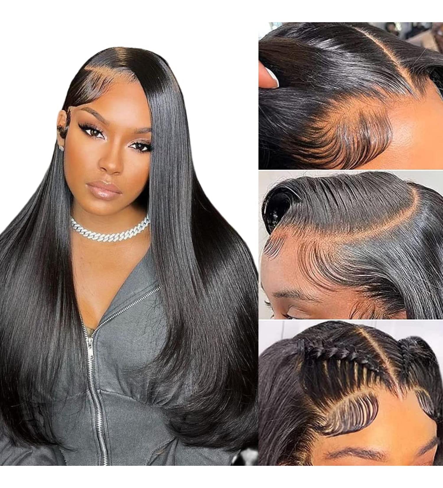 Ossilee 18 inch Straight Lace Front Wig 10A Brazilian Virgin Human Hair 180% Density HD Transparent Lace Frontal Wig for Black Women - Pre Plucked with Baby Hair - Glueless Natural Hairline - 13x4 - Buy Online on GoSupps.com