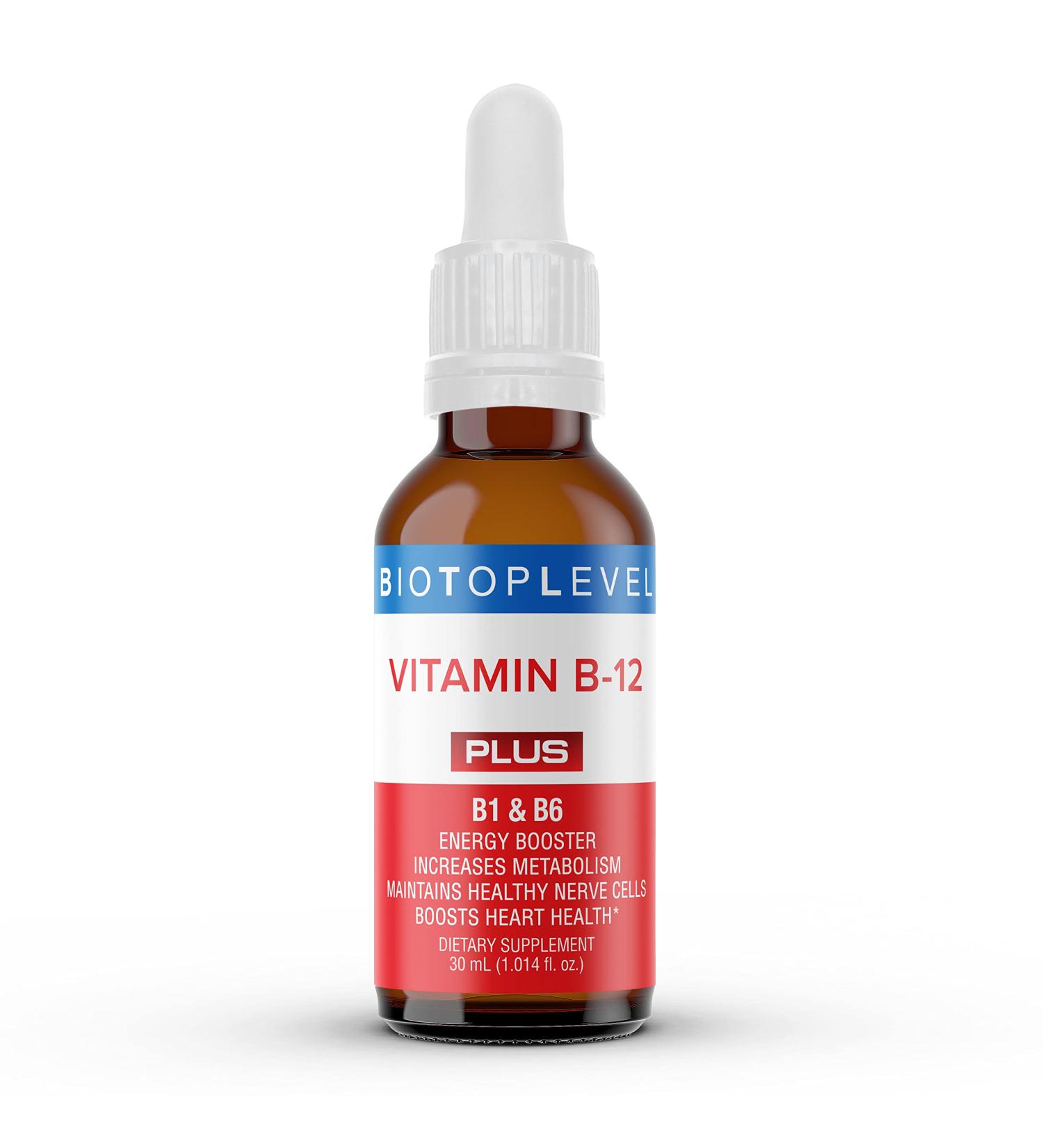 BIOTOPLEVEL Vitamin B12 Liquid Sublingual Drops | B1-B6 for Fast Absorption | Supports Brain Cells, Nerve Tissue, RBC Function, Energy & Metabolism - Buy Online on GoSupps.com
