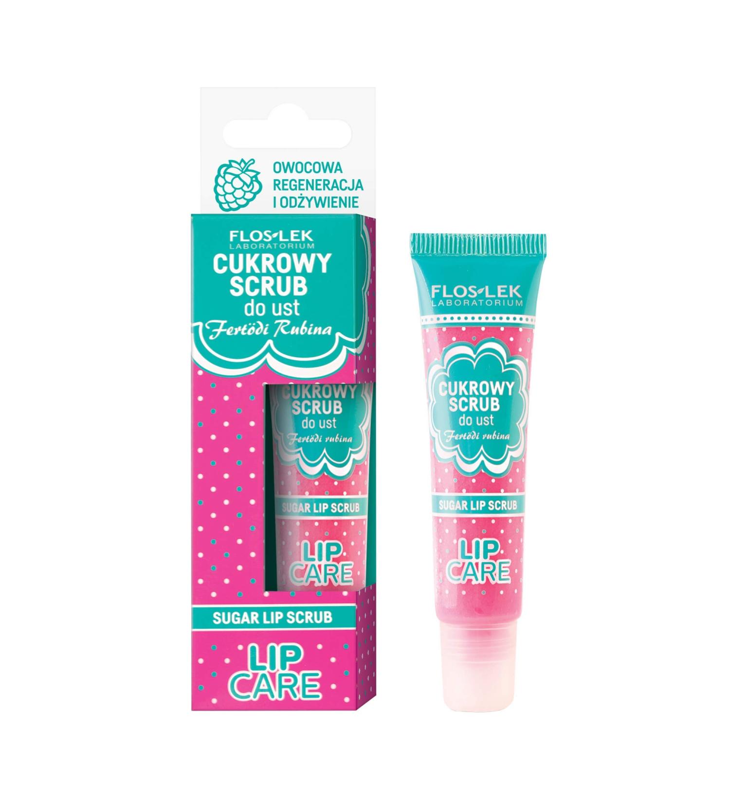 FLOSLEK Lip Scrub Fertodi Rubina - 14g | Natural Sugar Crystals | Beeswax & Shea Butter | Raspberry Flavour - Buy Online on GoSupps.com