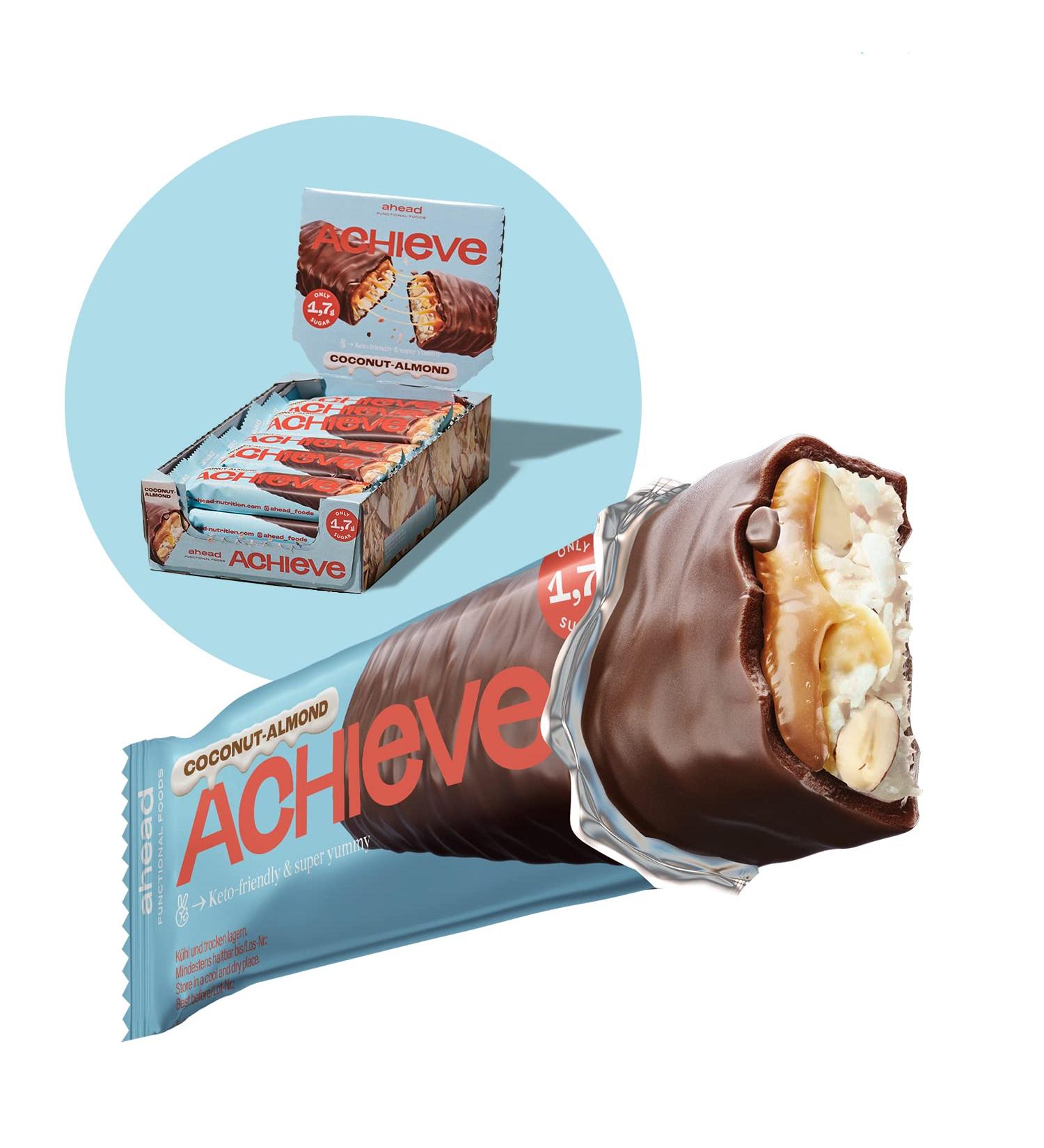Ahead ACHIEVE Keto Chocolate Bars 18x35g Coconut Almond | Low Carb, Sugar Free, 100% Natural with MCT-Fats | Keto & Healthy Snacks 18 Count - Buy Online on GoSupps.com