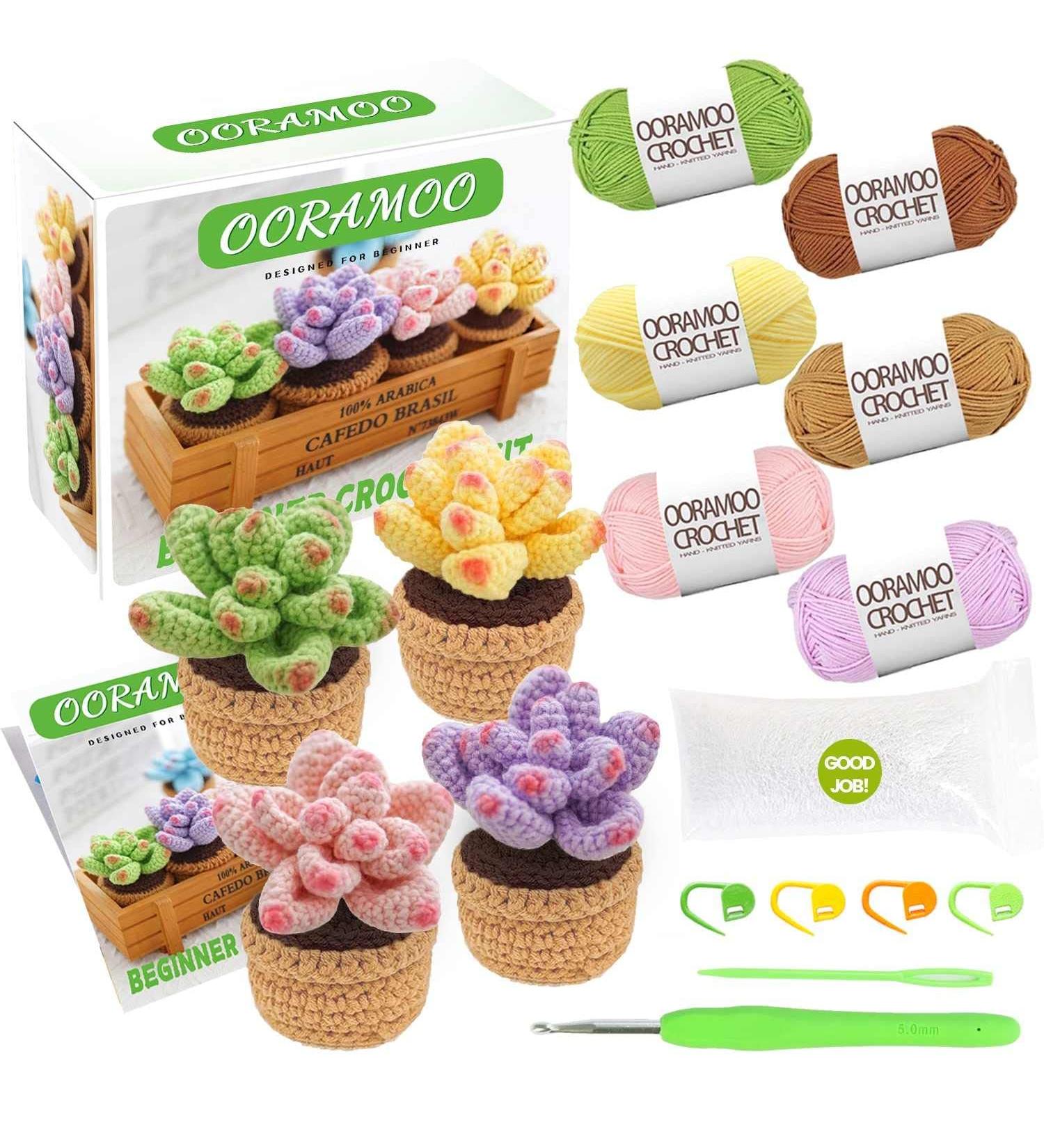4Pcs Succulents Crochet Kit for Beginners - Complete Adult Crocheting Starter Set with Video Tutorials - Buy Online on GoSupps.com