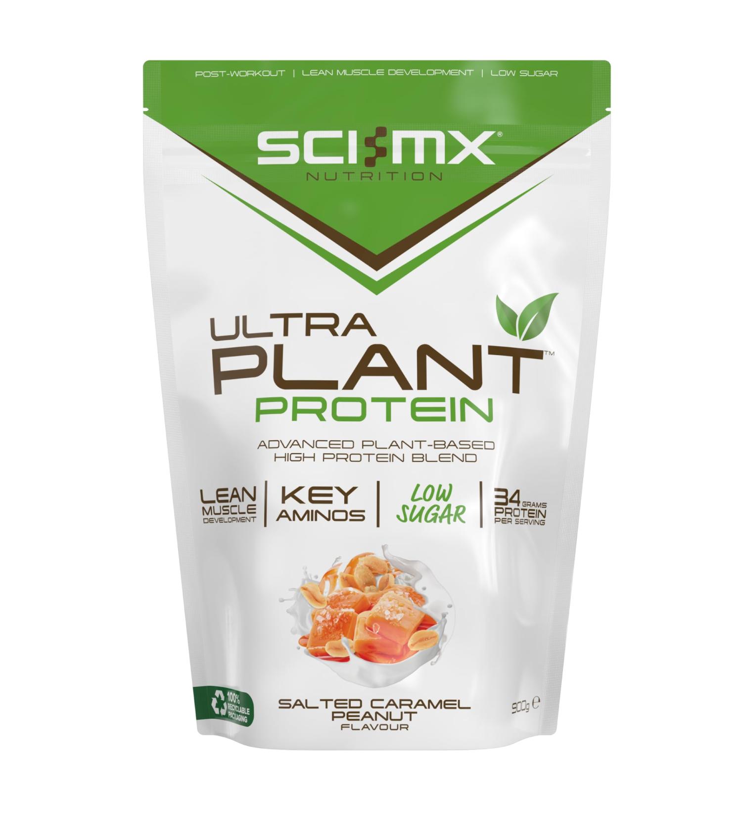 SCI-MX Ultra Plant Salted Caramel Peanut Vegan Protein Powder 900g - Muscle Growth & Maintenance, 34g Protein/serving, Low Sugar, Non-GMO + Vitamin B Complex - Buy Online on GoSupps.com