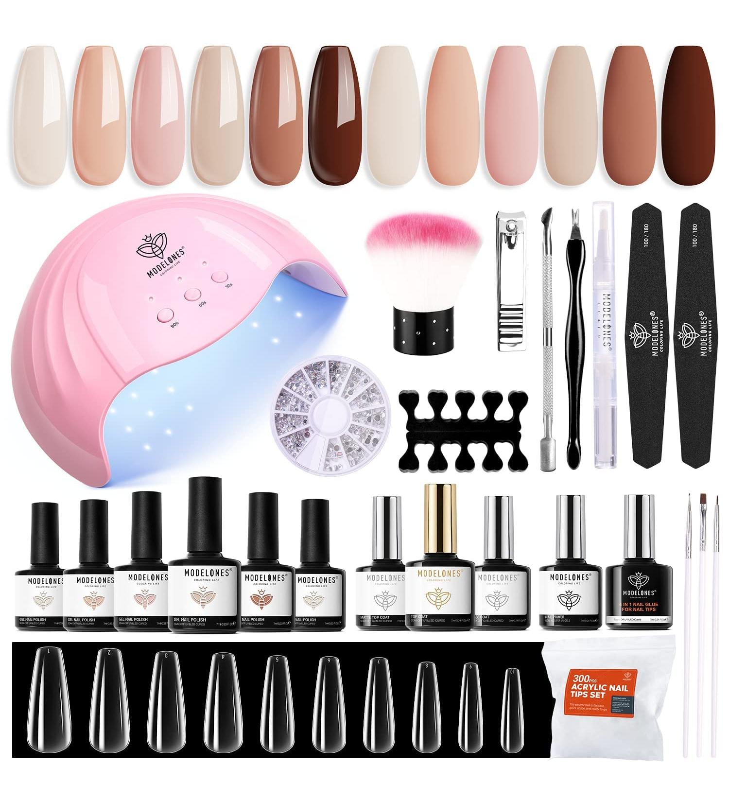 Modelones Gel Nail Kit- Nude Brown Gel Nail Polish Set with Lamp Starter Kit 26 PCS Gel Nail Polish Kit with 48W Nail Lamp Manicure Set No Wipe Base & Top Coat For Beginner DIY Nail Salon Home - Buy Online on GoSupps.com